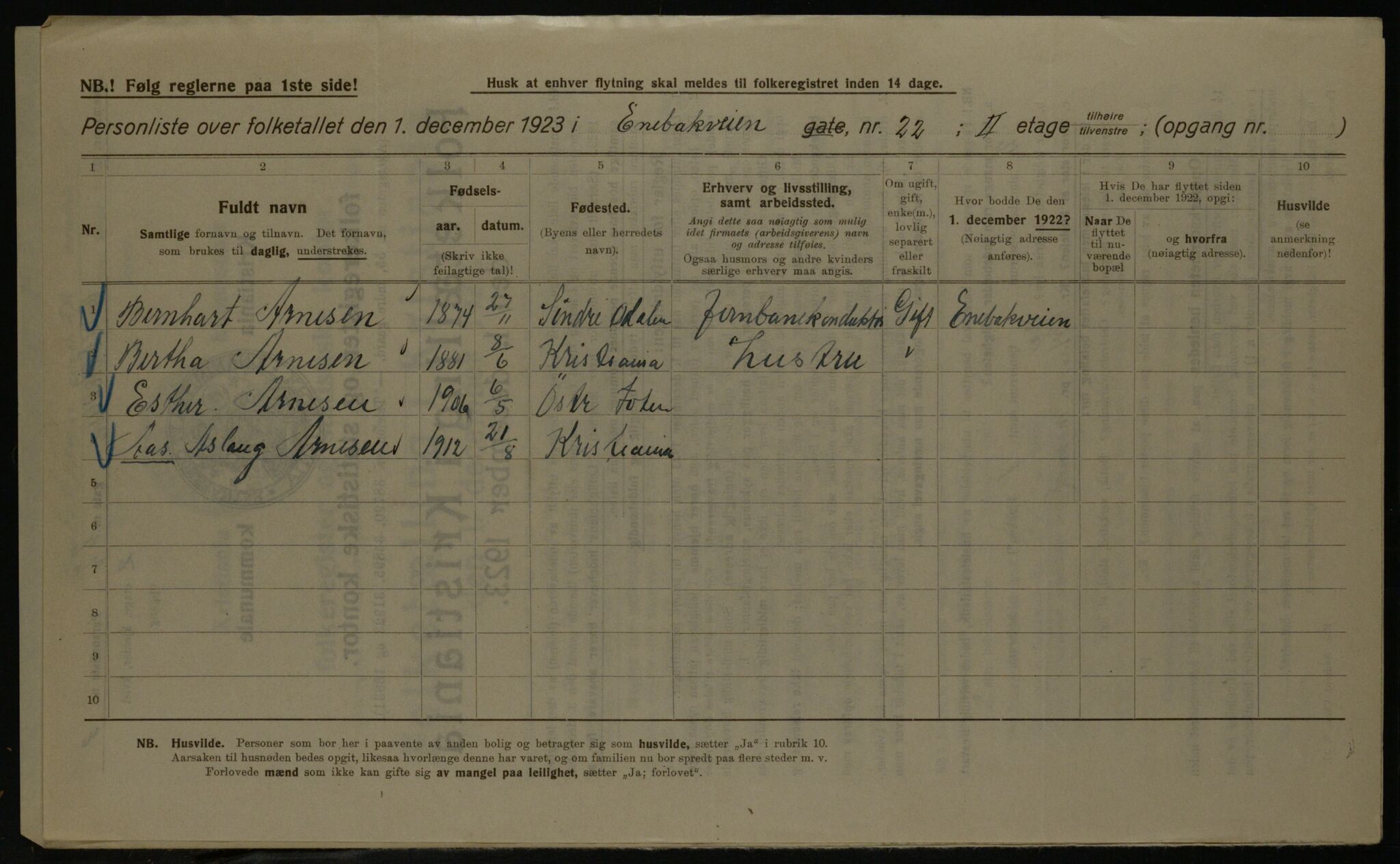 OBA, Kommunal folketelling 1.12.1923 for Kristiania, 1923, s. 23609