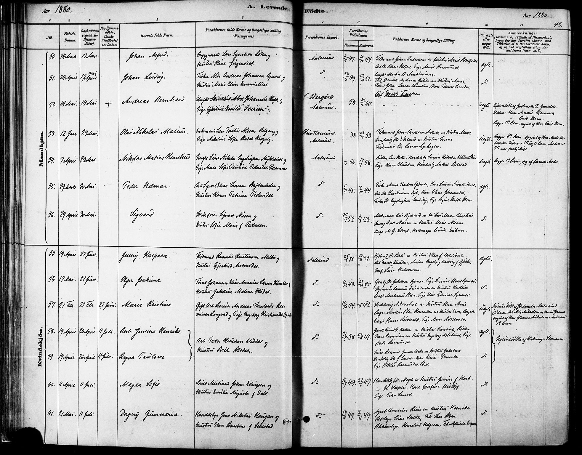 Ministerialprotokoller, klokkerbøker og fødselsregistre - Møre og Romsdal, AV/SAT-A-1454/529/L0454: Ministerialbok nr. 529A04, 1878-1885, s. 43