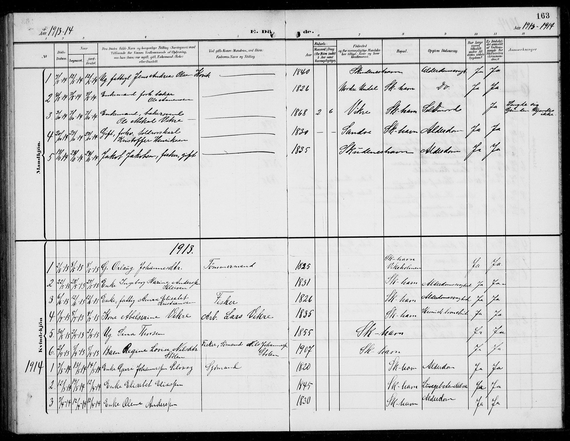 Skudenes sokneprestkontor, AV/SAST-A -101849/H/Ha/Hab/L0010: Klokkerbok nr. B 10, 1908-1936, s. 163