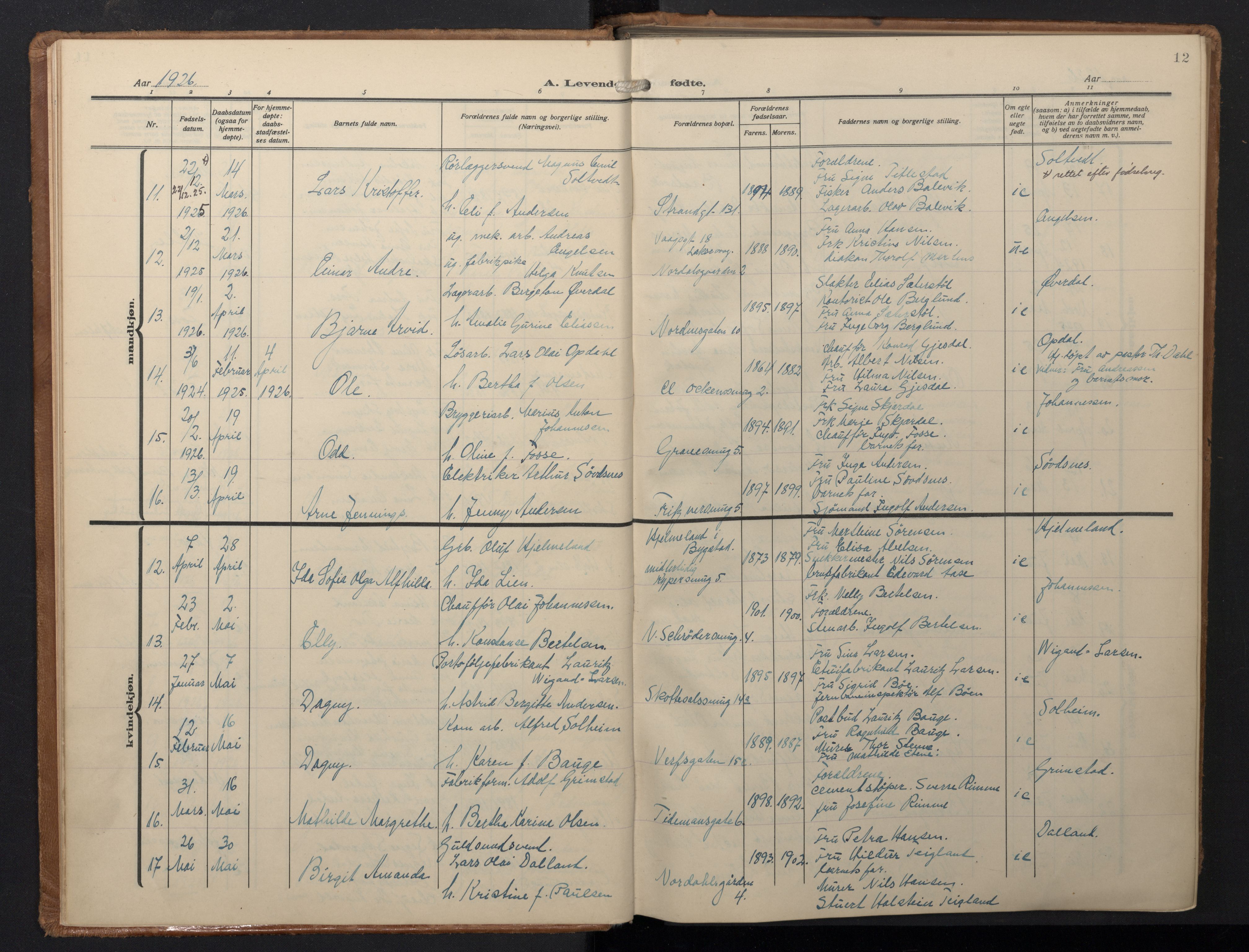 Nykirken Sokneprestembete, AV/SAB-A-77101/H/Hab: Klokkerbok nr. B 9, 1925-1948, s. 12