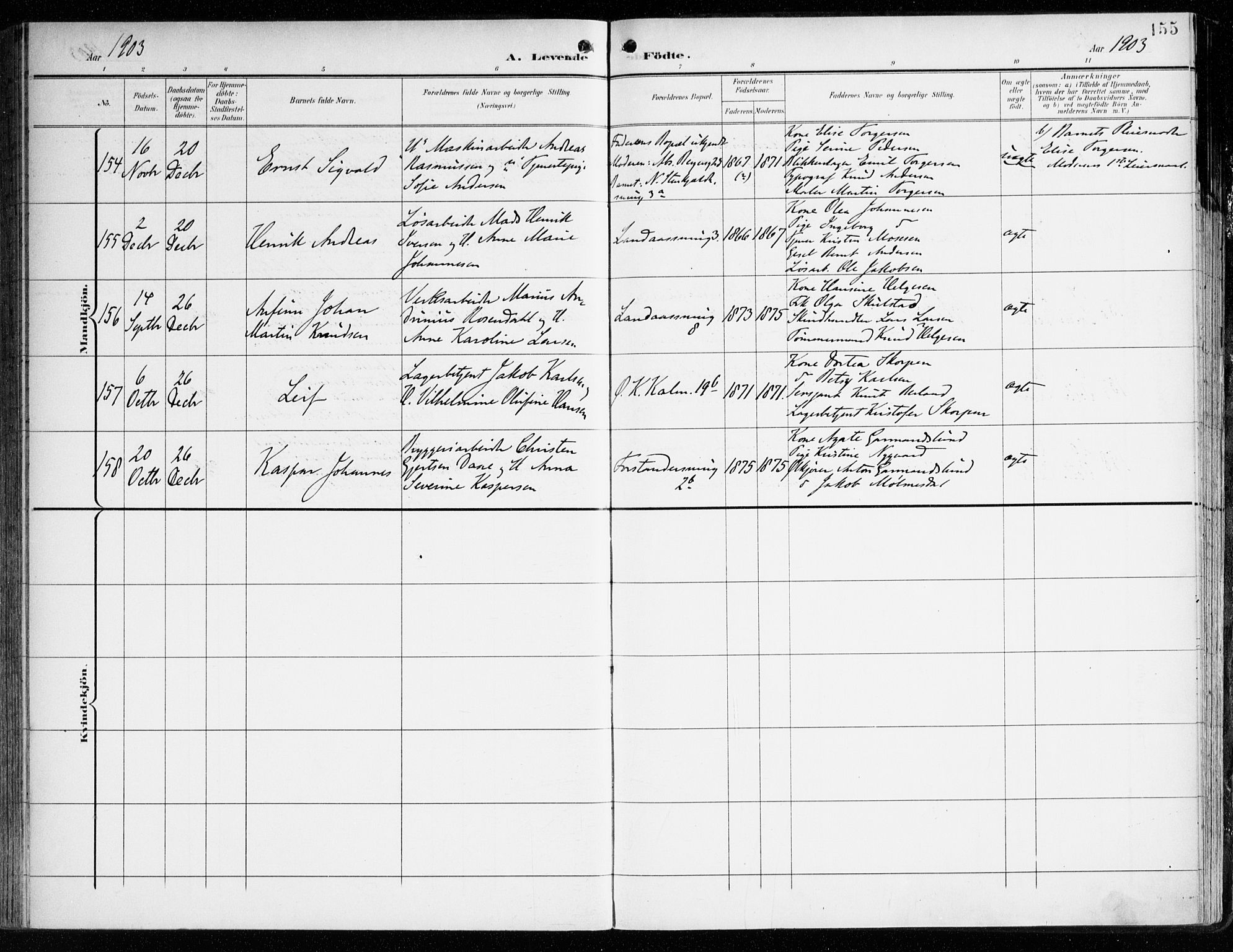 Korskirken sokneprestembete, AV/SAB-A-76101/H/Haa/L0023: Ministerialbok nr. B 9, 1899-1908, s. 155
