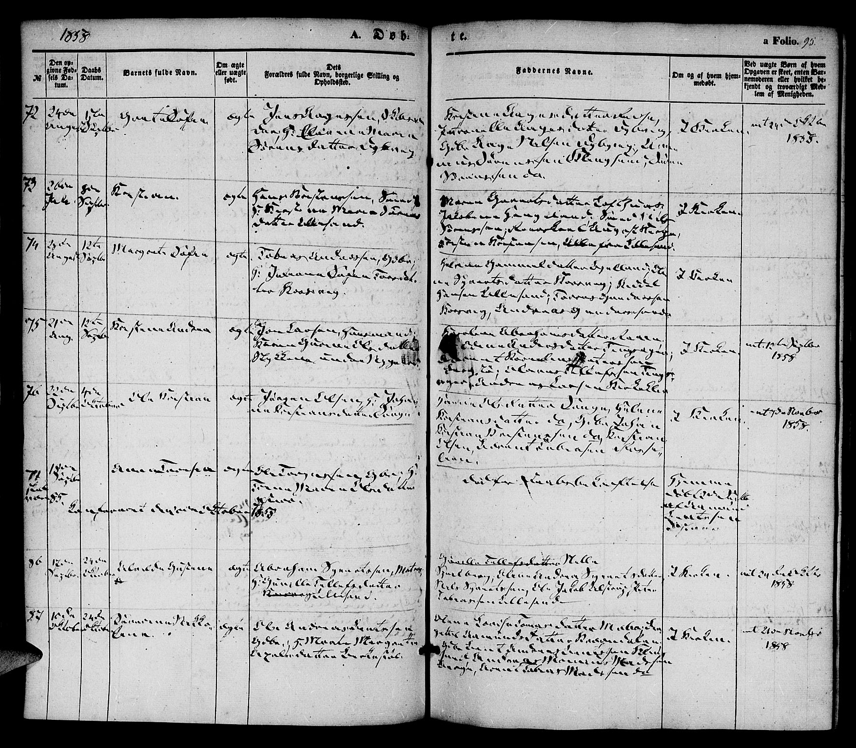Vestre Moland sokneprestkontor, AV/SAK-1111-0046/F/Fa/Fab/L0006: Ministerialbok nr. A 6, 1850-1858, s. 95