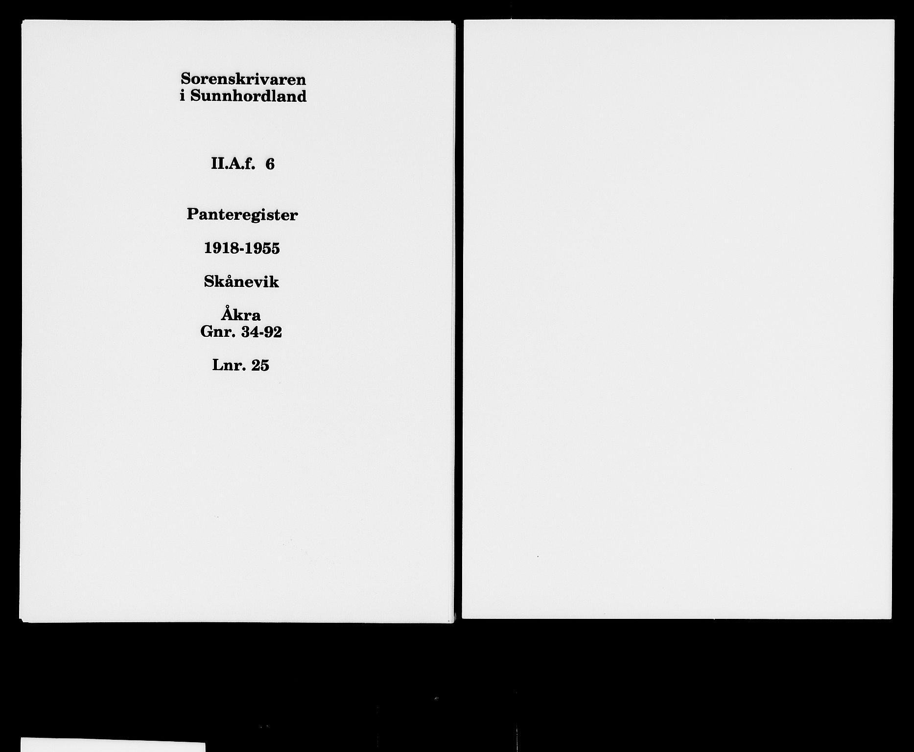 Sunnhordland sorenskrivar, SAB/A-2401/1/G/Ga/Gaf/L0006: Panteregister nr. II.A.f.6, 1918-1955