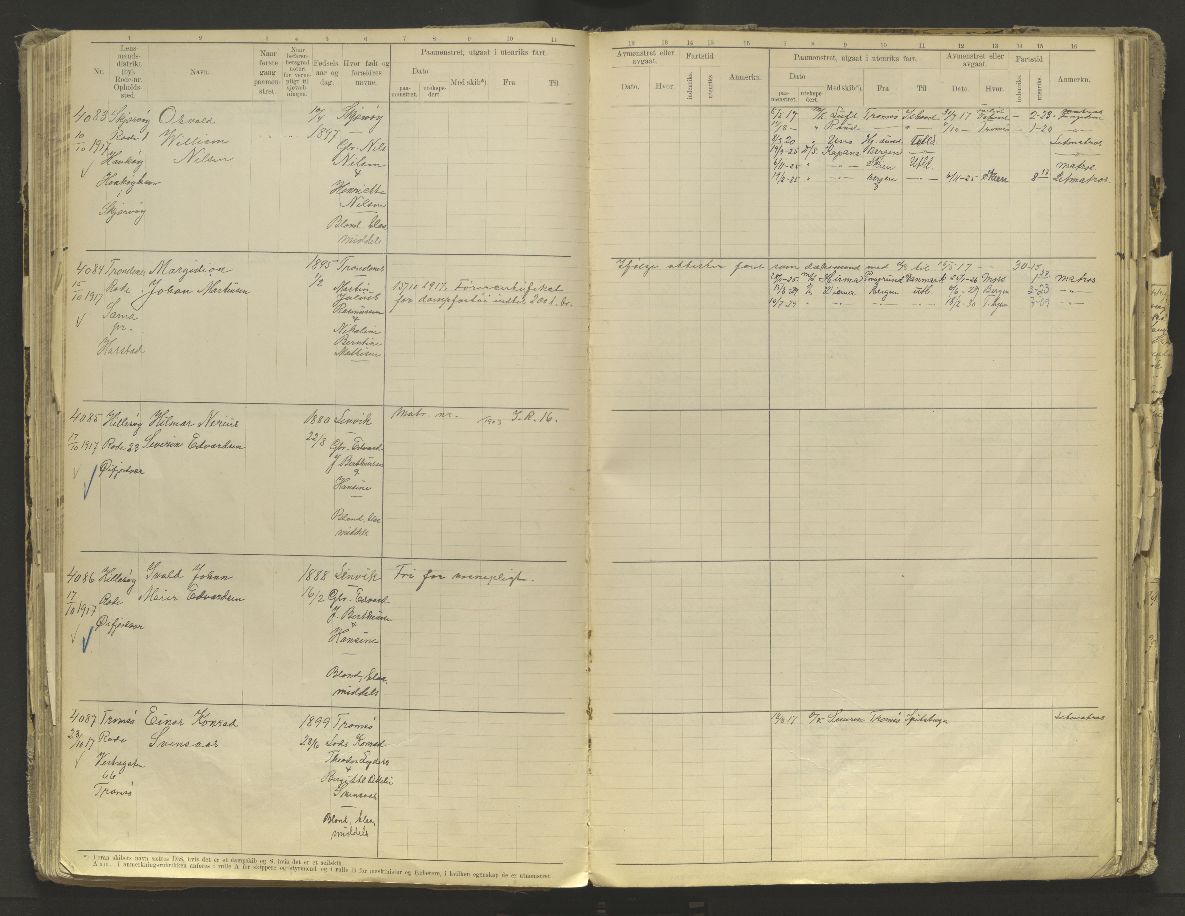 Tromsø sjømannskontor/innrullerings-/mønstringsdistrikt, AV/SATØ-S-0243/F/Fb/L0010: Annotasjonsrulle. Defekt: løs innbinding. Nr. 3519-4972, 1916-1920