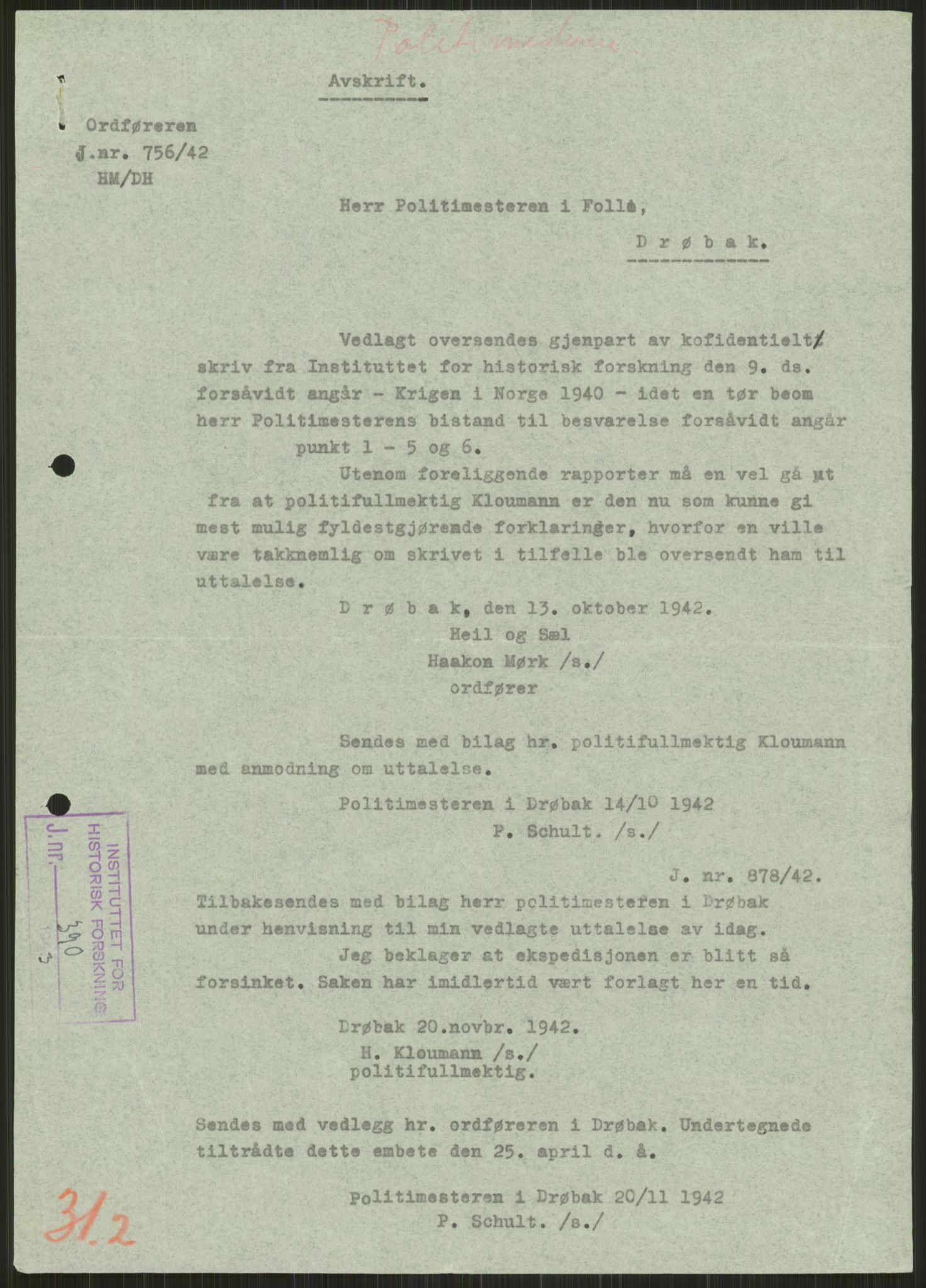 Forsvaret, Forsvarets krigshistoriske avdeling, AV/RA-RAFA-2017/Y/Ya/L0013: II-C-11-31 - Fylkesmenn.  Rapporter om krigsbegivenhetene 1940., 1940, s. 724