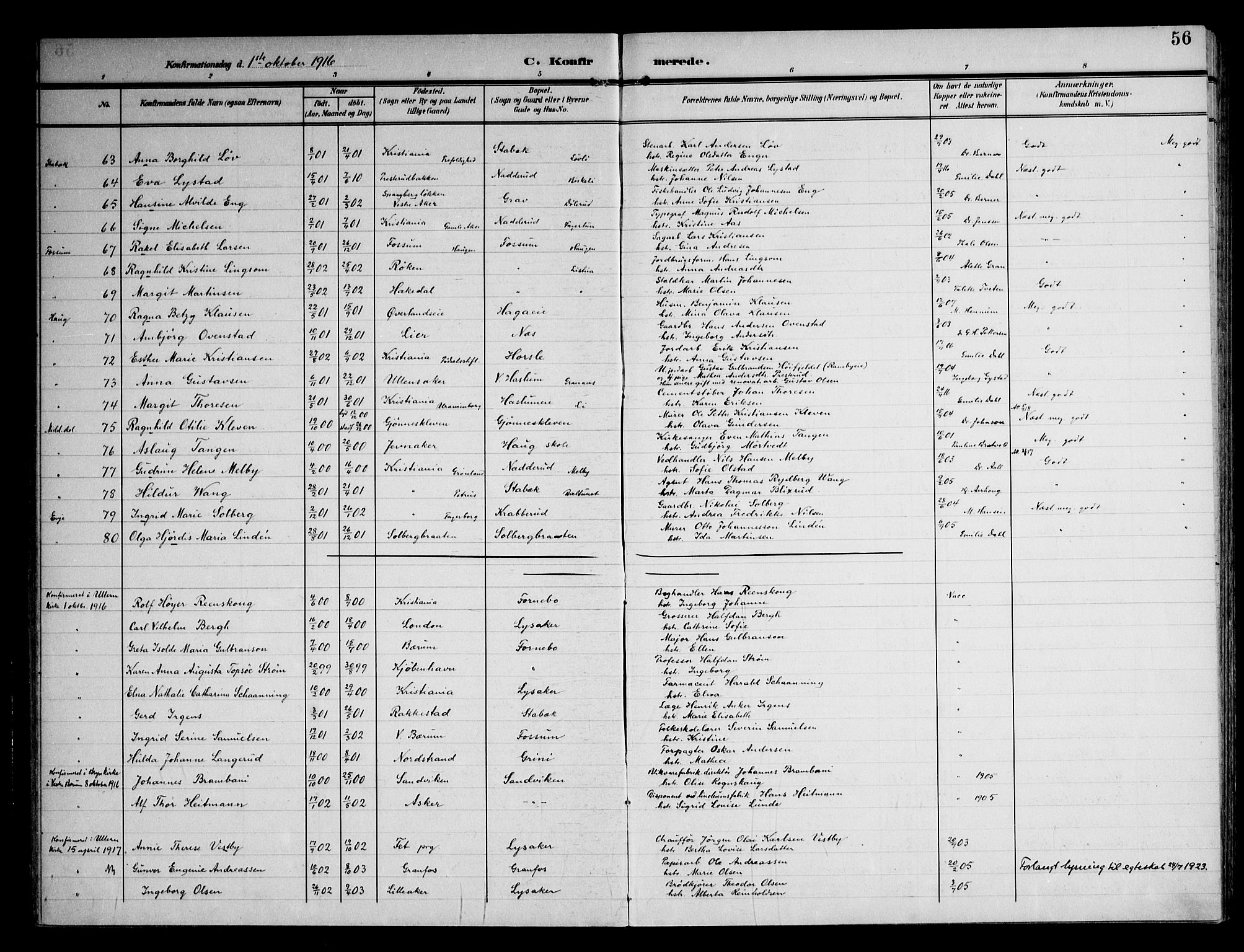 Østre Bærum prestekontor Kirkebøker, AV/SAO-A-10887/F/Fa/L0002: Ministerialbok nr. 2, 1904-1924, s. 56