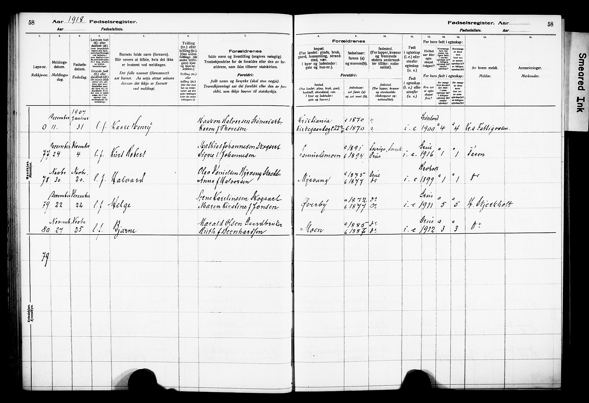 Grue prestekontor, AV/SAH-PREST-036/I/Id/Ida/L0001: Fødselsregister nr. I 1, 1916-1926, s. 58