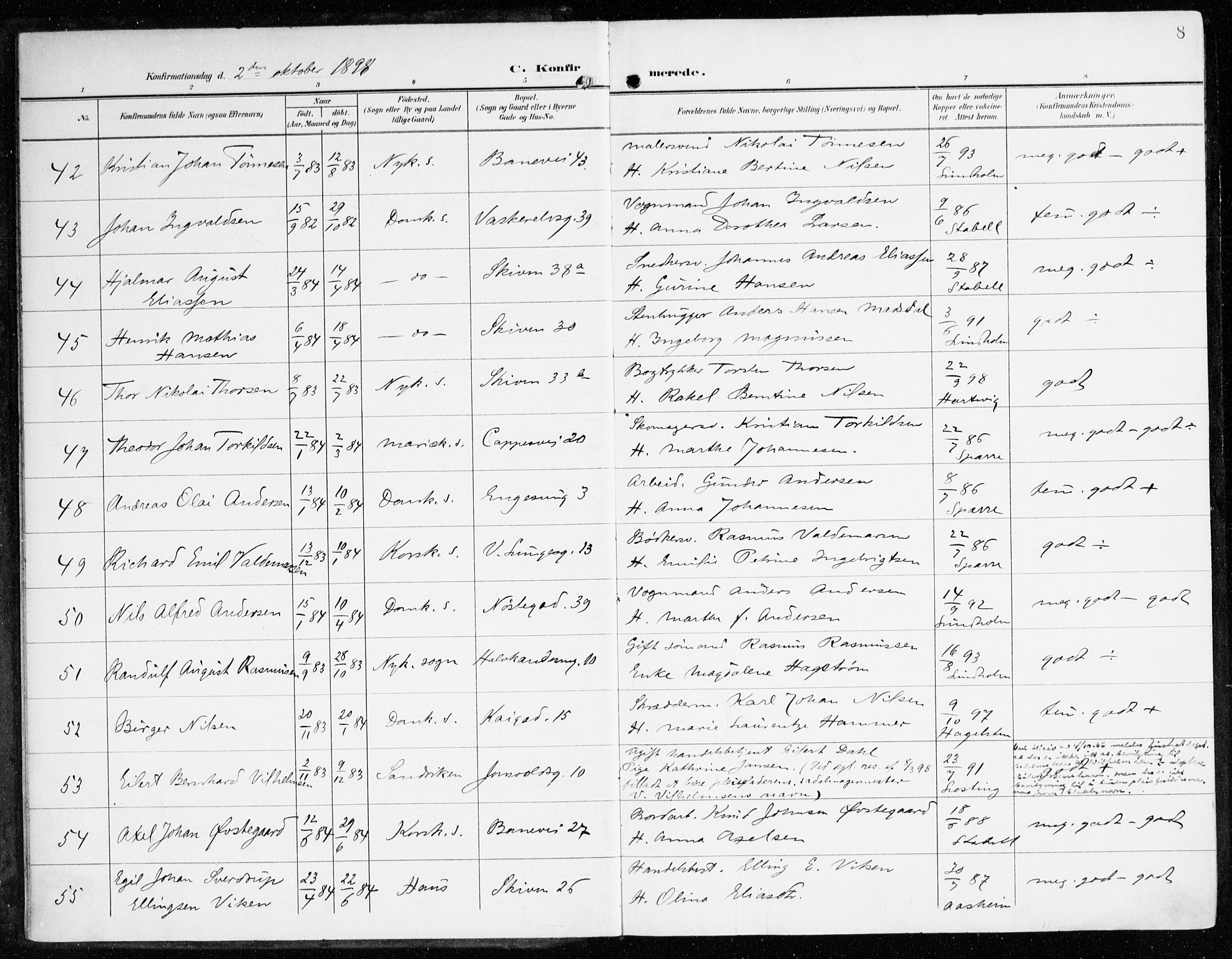 Domkirken sokneprestembete, AV/SAB-A-74801/H/Haa/L0031: Ministerialbok nr. C 6, 1898-1915, s. 8