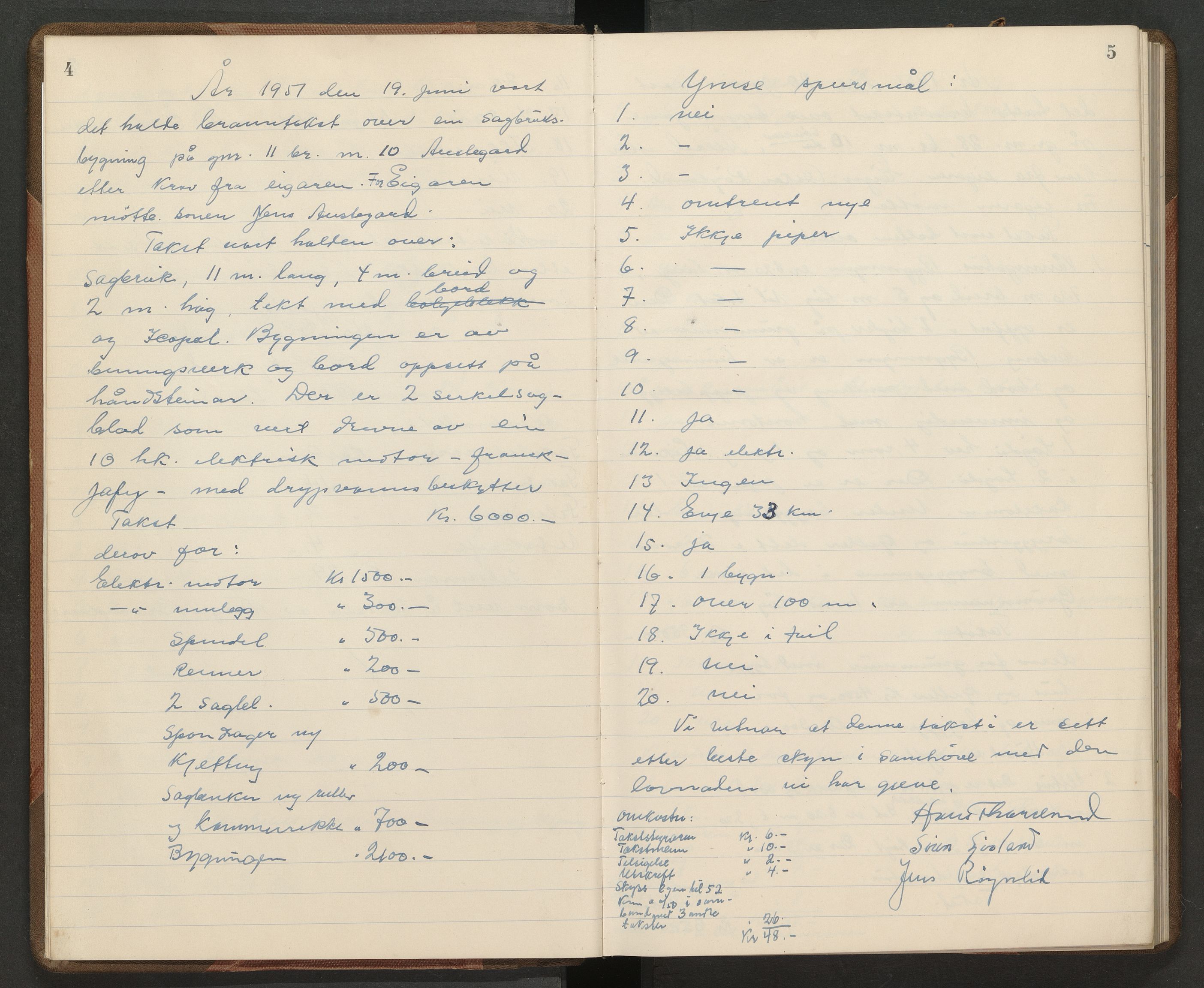 Norges Brannkasse Åseral, AV/SAK-2241-0062/F/Fa/L0007: Branntakstprotokoll nr. 7 med gårdsnavnregister, 1951-1961