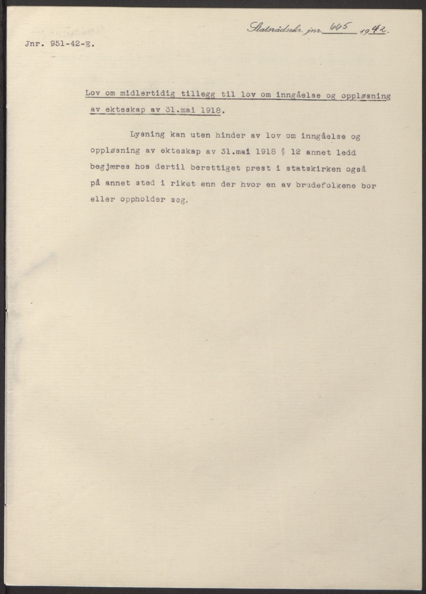 NS-administrasjonen 1940-1945 (Statsrådsekretariatet, de kommisariske statsråder mm), RA/S-4279/D/Db/L0098: Lover II, 1942, s. 274