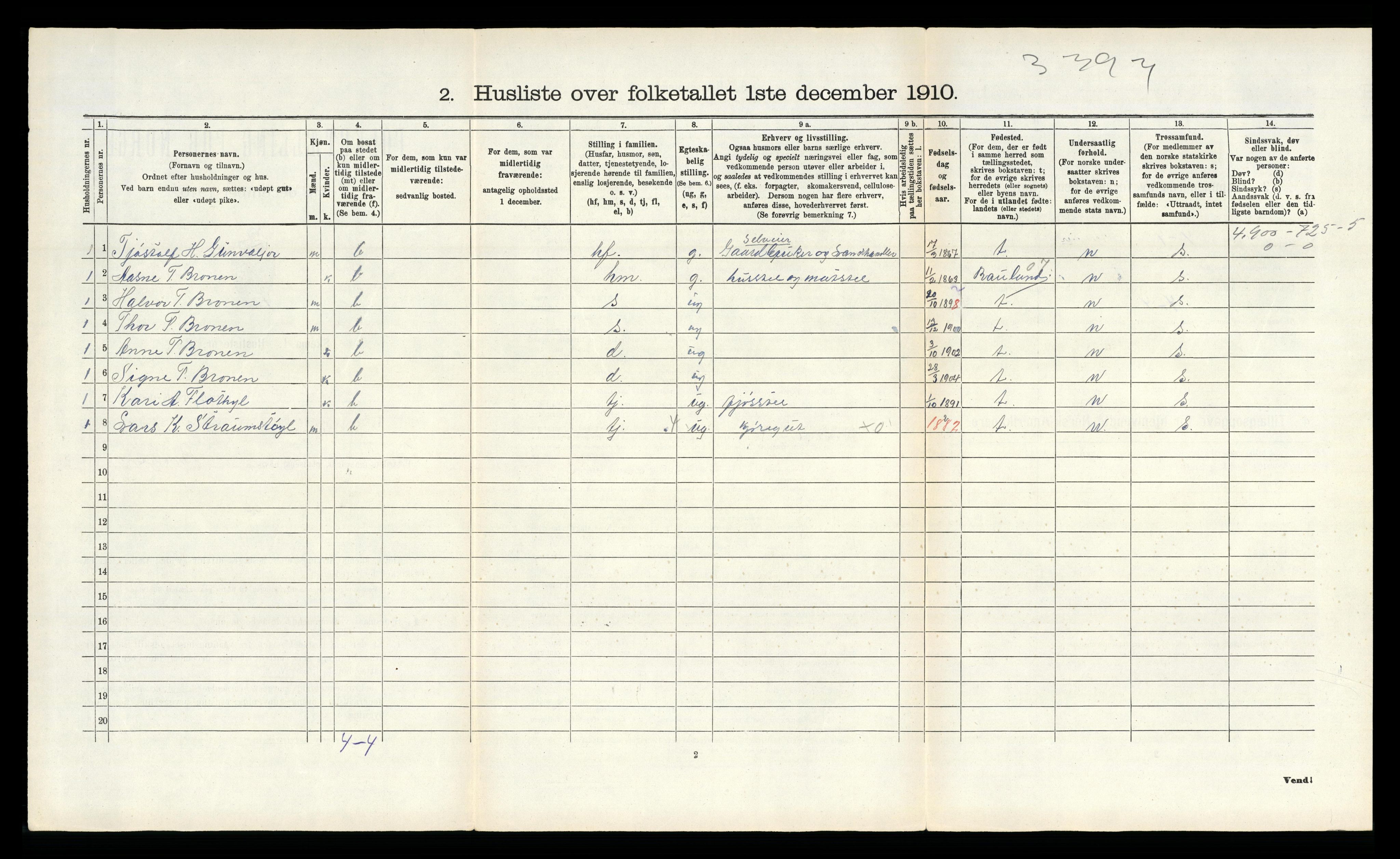 RA, Folketelling 1910 for 0834 Vinje herred, 1910, s. 523