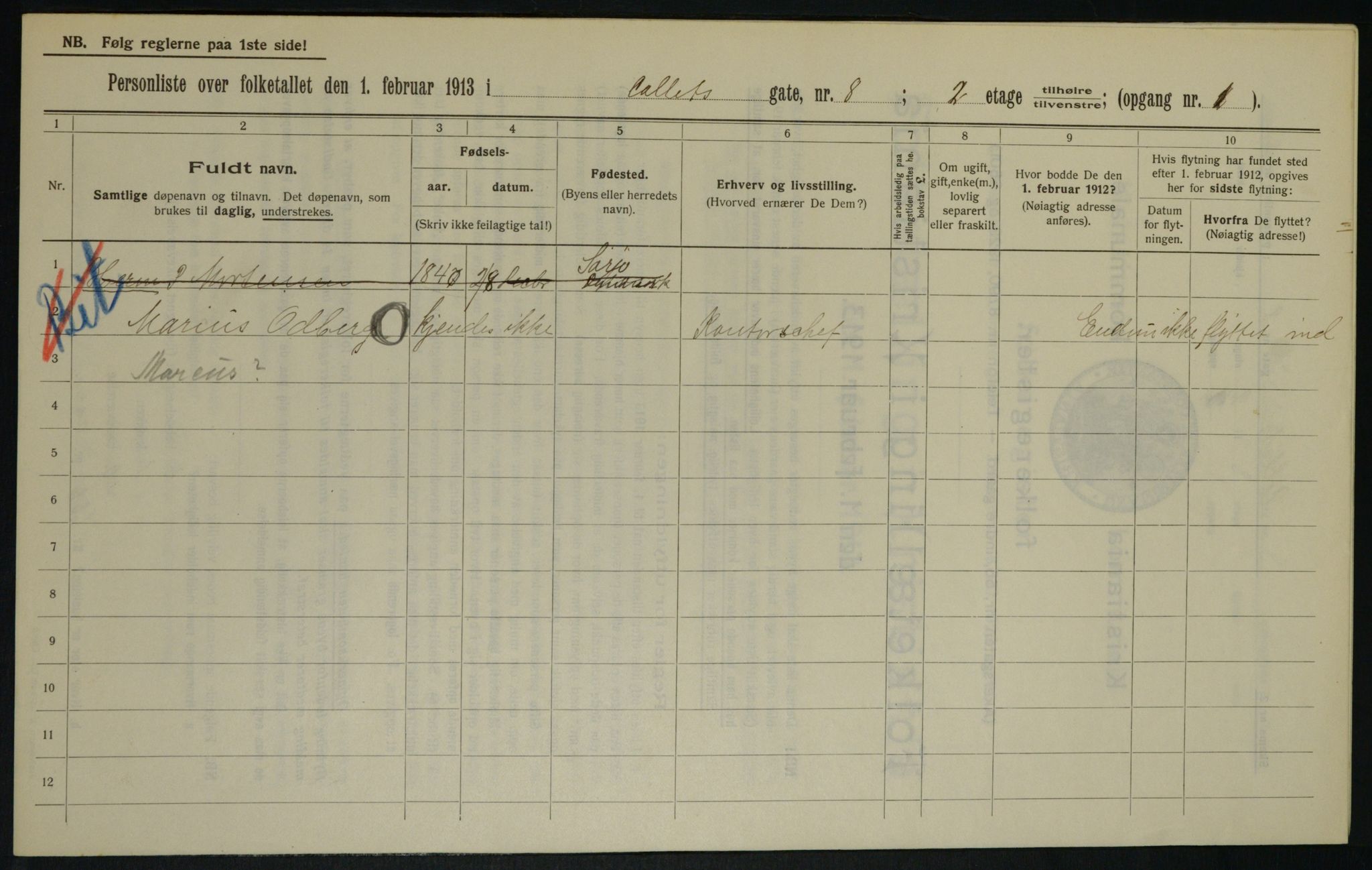 OBA, Kommunal folketelling 1.2.1913 for Kristiania, 1913, s. 13097