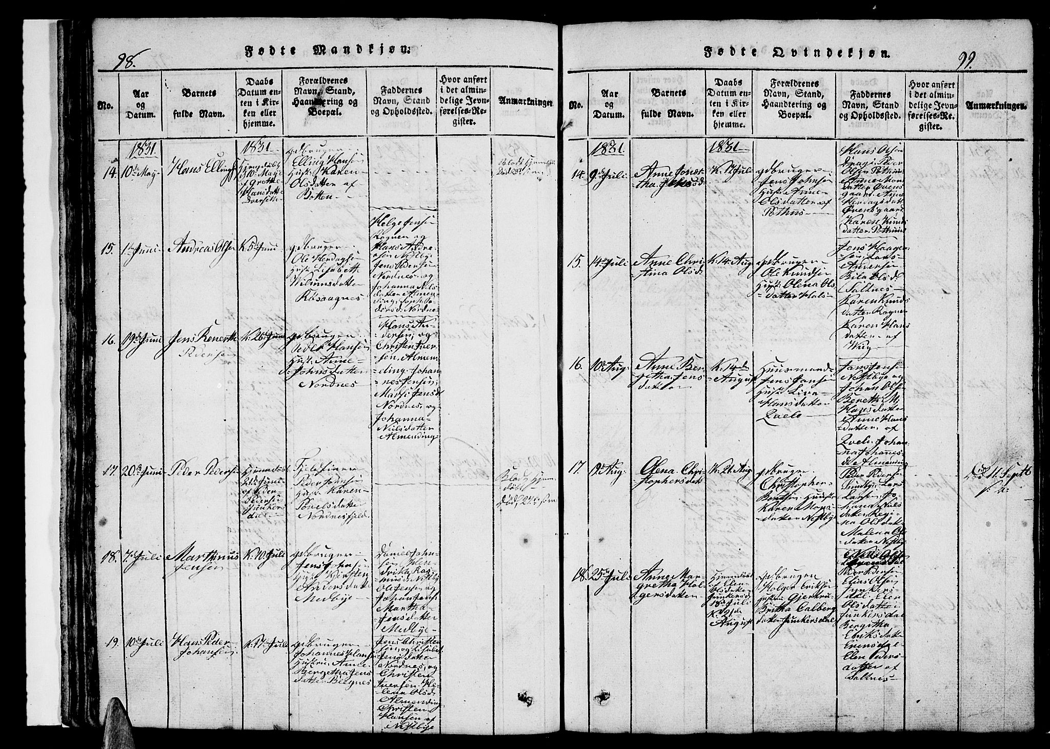 Ministerialprotokoller, klokkerbøker og fødselsregistre - Nordland, AV/SAT-A-1459/847/L0676: Klokkerbok nr. 847C04, 1821-1853, s. 98-99