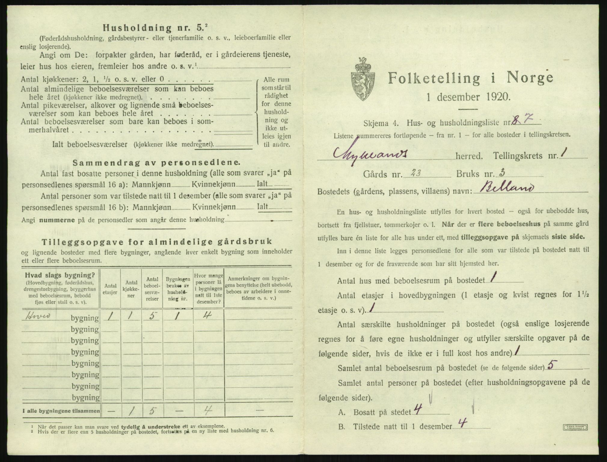 SAK, Folketelling 1920 for 0932 Mykland herred, 1920, s. 38