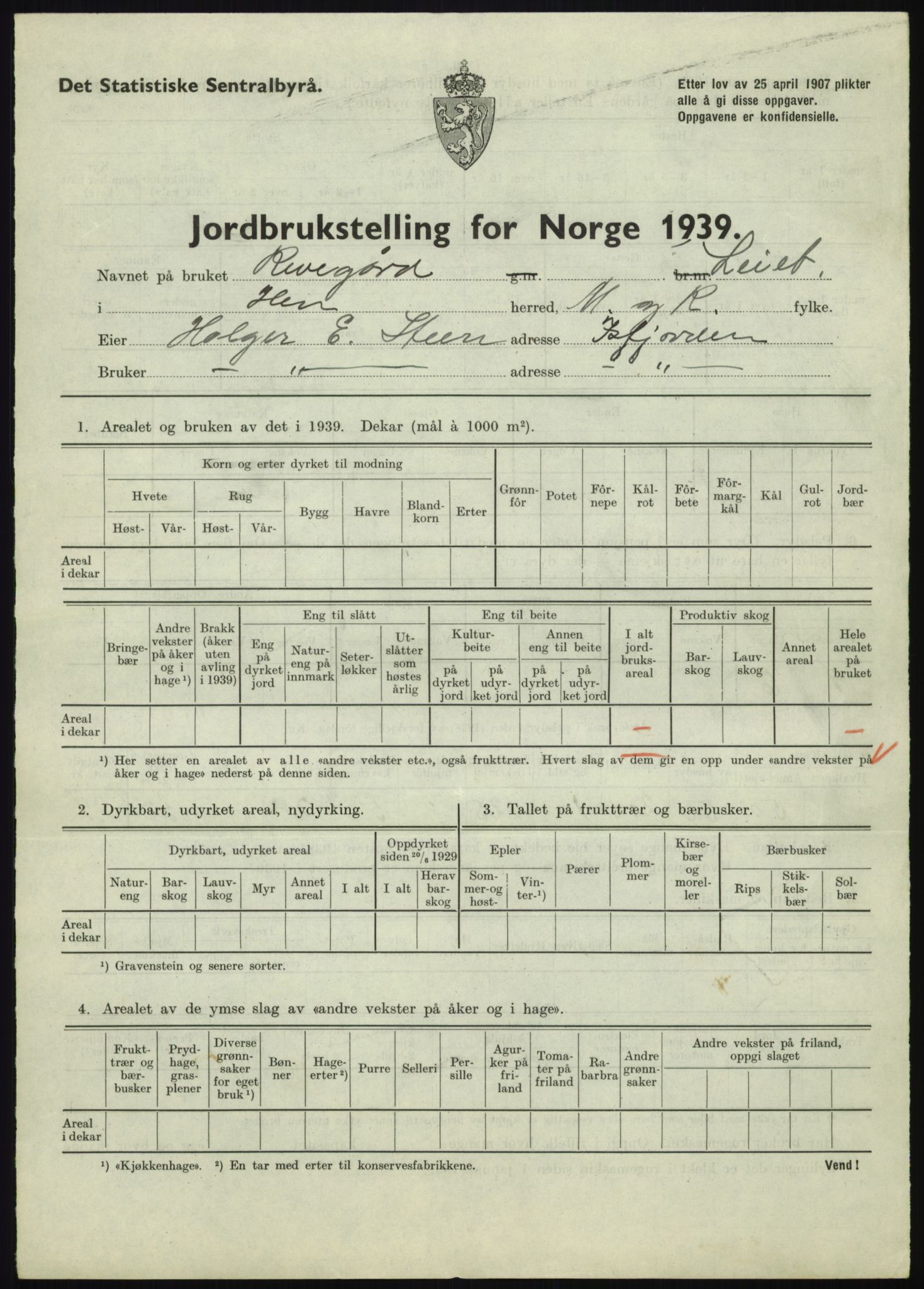 Statistisk sentralbyrå, Næringsøkonomiske emner, Jordbruk, skogbruk, jakt, fiske og fangst, AV/RA-S-2234/G/Gb/L0251: Møre og Romsdal: Voll, Eid, Grytten og Hen, 1939, s. 919