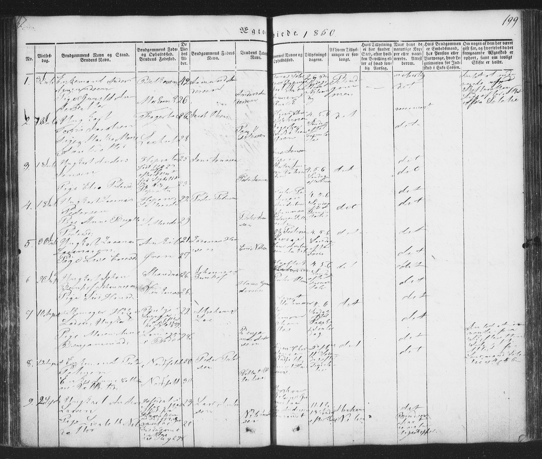 Ministerialprotokoller, klokkerbøker og fødselsregistre - Nordland, AV/SAT-A-1459/853/L0769: Ministerialbok nr. 853A08, 1836-1856, s. 199