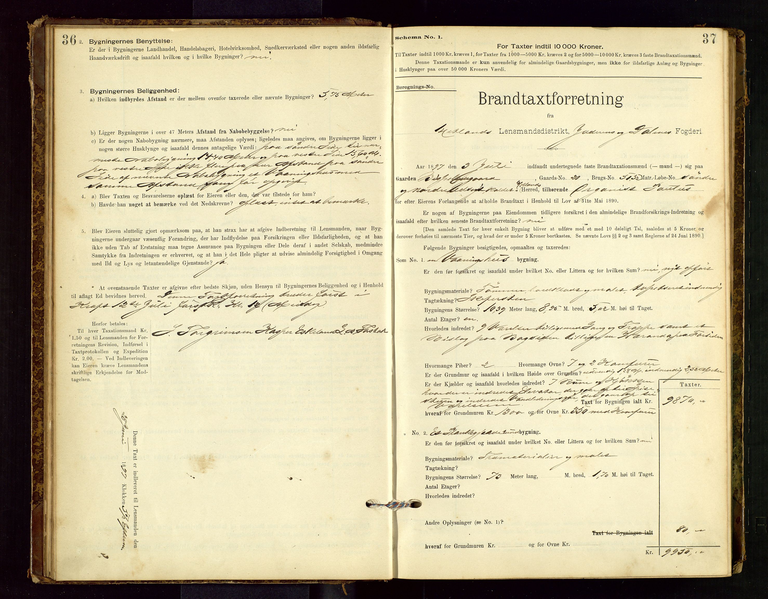 Hetland lensmannskontor, SAST/A-100101/Gob/L0001: "Brandtaxationsprotokol", 1895-1918, s. 36-37