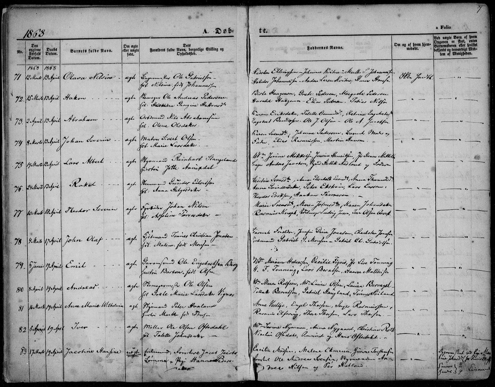 Domkirken sokneprestkontor, AV/SAST-A-101812/001/30/30BA/L0022: Ministerialbok nr. A 21, 1868-1877, s. 7