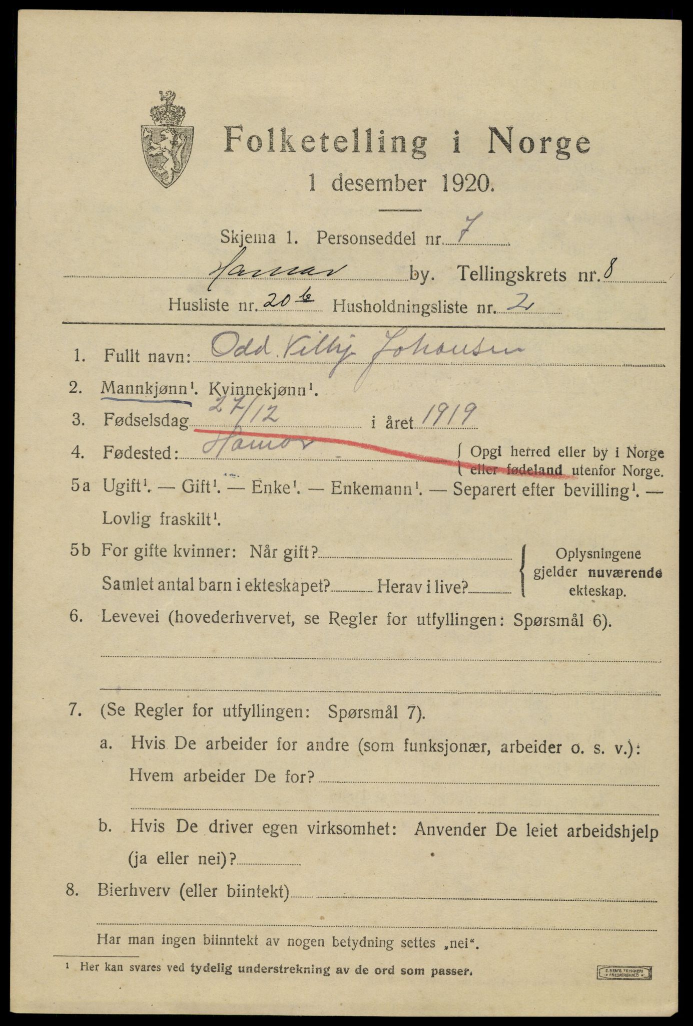 SAH, Folketelling 1920 for 0401 Hamar kjøpstad, 1920, s. 15077