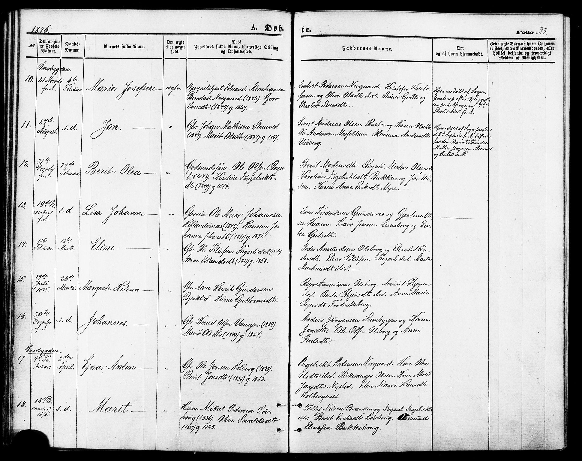 Målselv sokneprestembete, AV/SATØ-S-1311/G/Ga/Gaa/L0005kirke: Ministerialbok nr. 5, 1872-1884, s. 33
