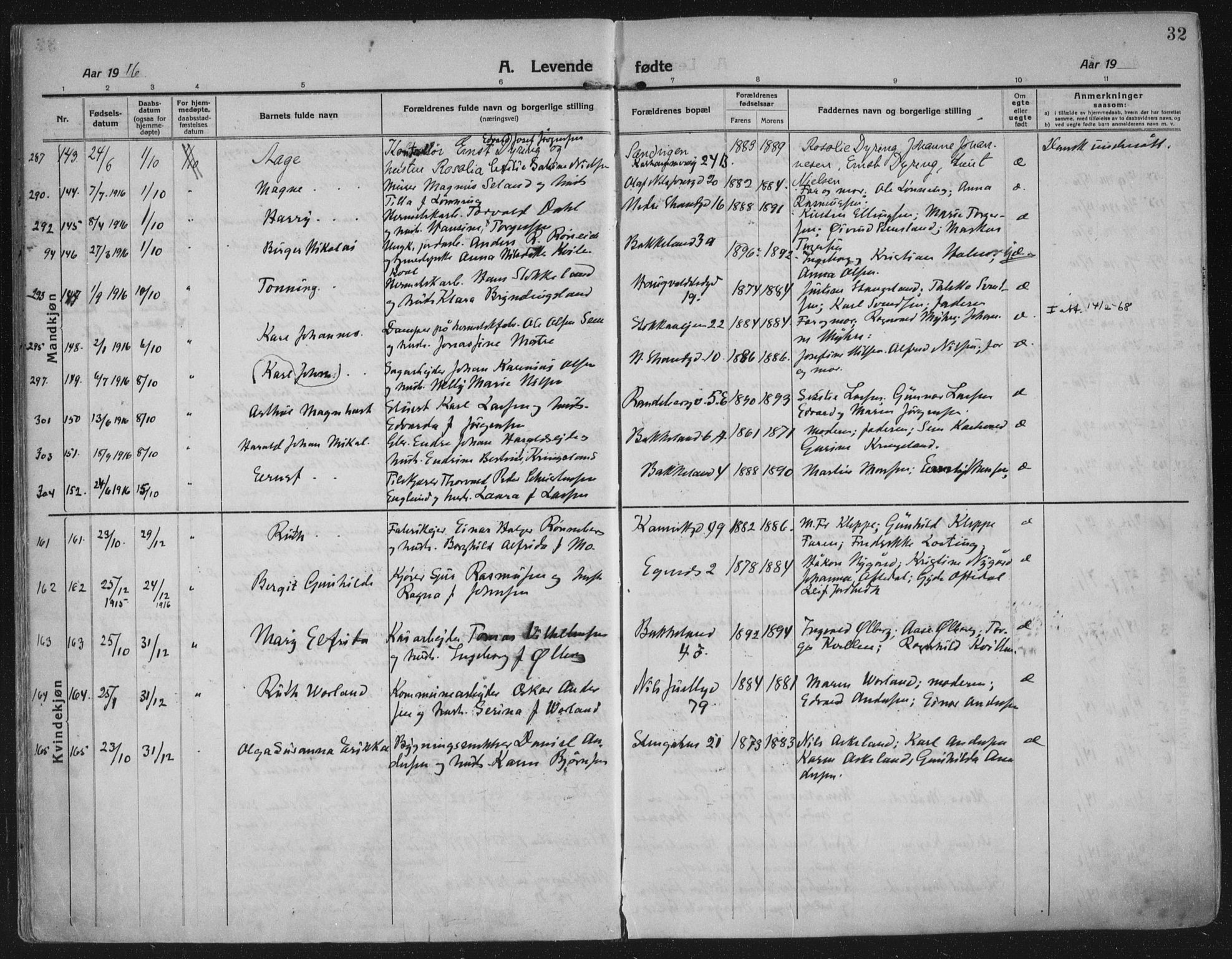 Domkirken sokneprestkontor, AV/SAST-A-101812/002/A/L0018: Ministerialbok nr. A 34, 1915-1929, s. 32