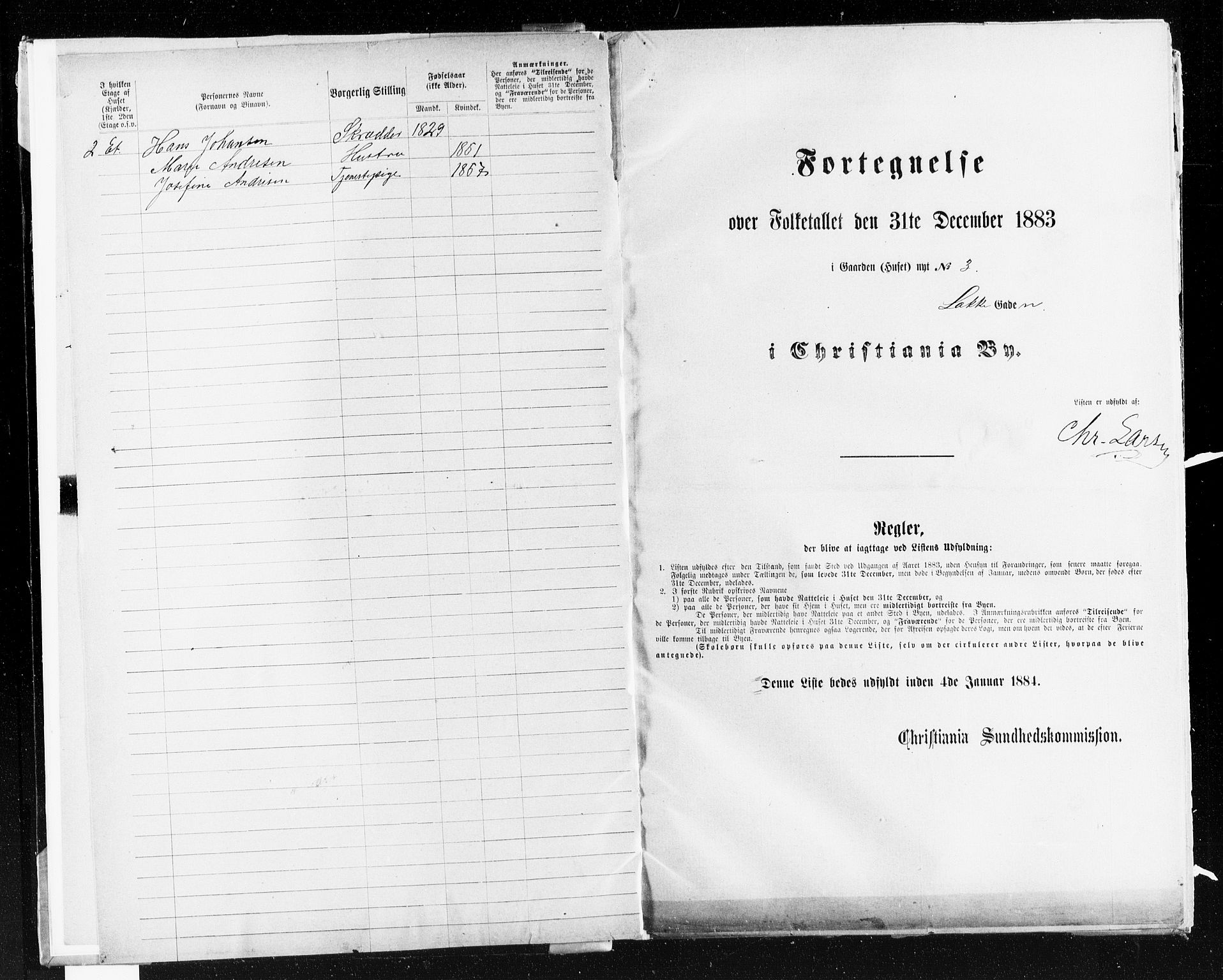 OBA, Kommunal folketelling 31.12.1883 for Kristiania kjøpstad, 1883, s. 2430