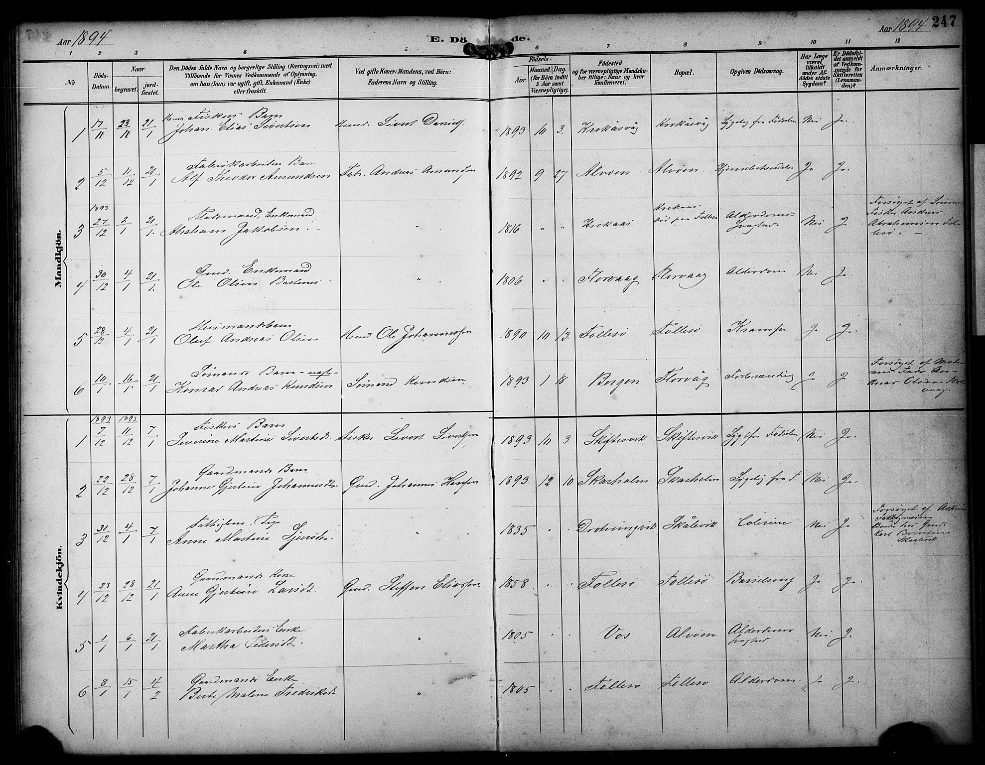 Askøy Sokneprestembete, AV/SAB-A-74101/H/Ha/Hab/Haba/L0009: Klokkerbok nr. A 9, 1894-1903, s. 247