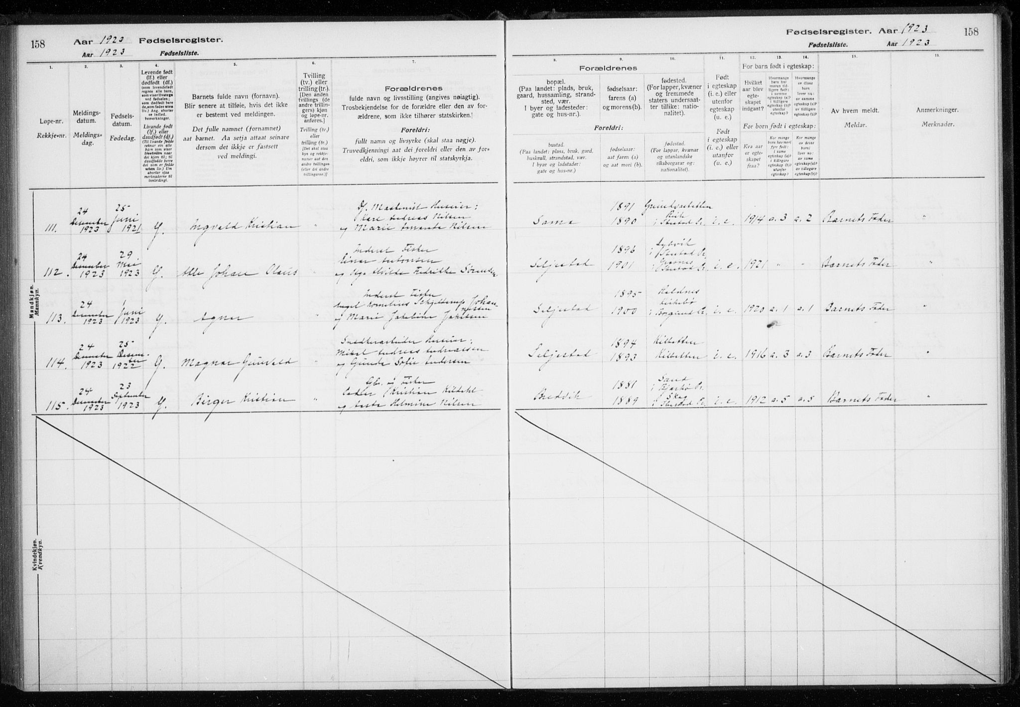 Trondenes sokneprestkontor, AV/SATØ-S-1319/I/Ia/L0089: Fødselsregister nr. 89, 1916-1925, s. 158