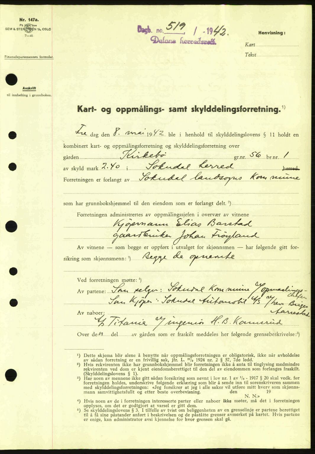 Dalane sorenskriveri, SAST/A-100309/02/G/Gb/L0045: Pantebok nr. A6, 1941-1942, Dagboknr: 519/1942