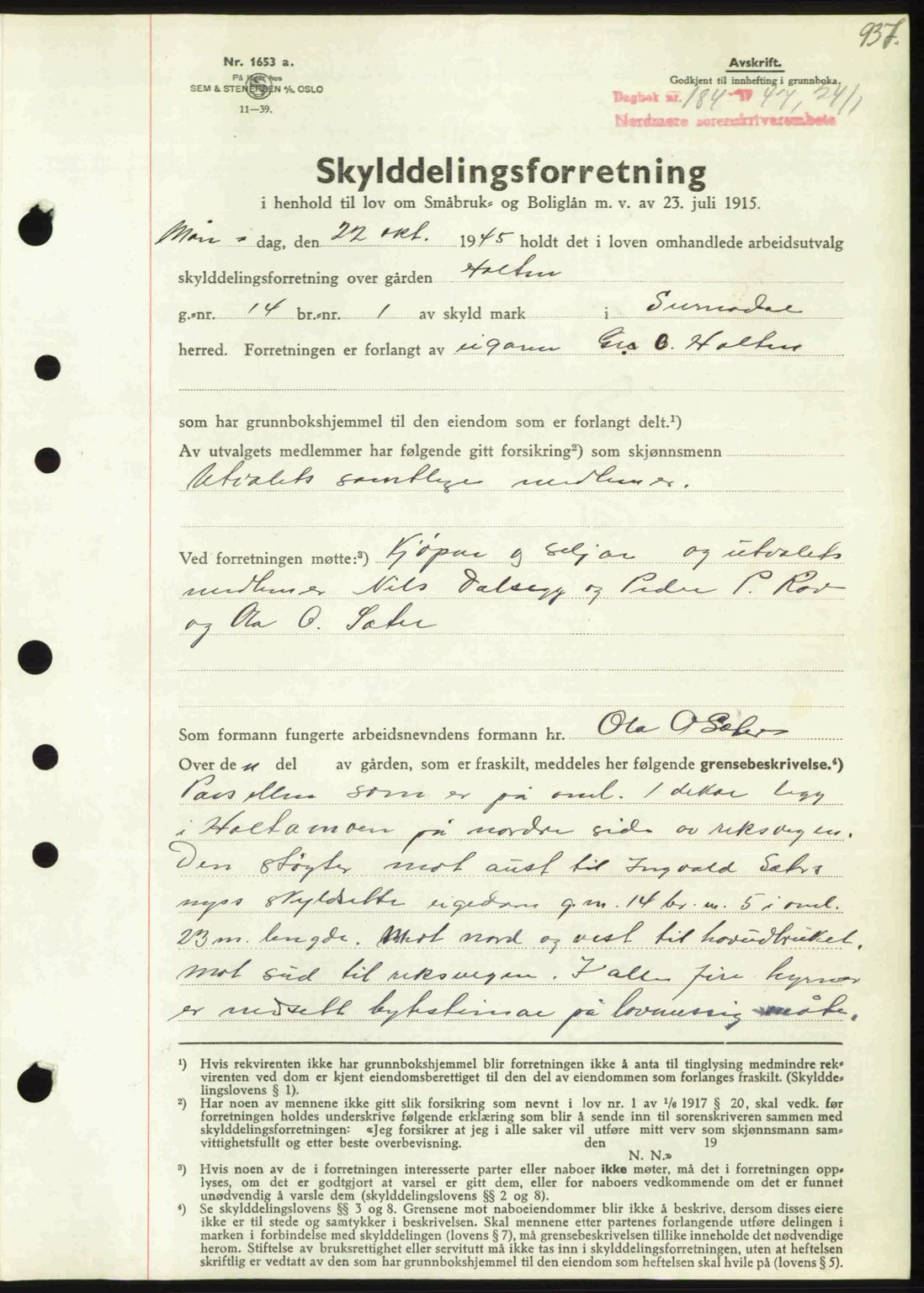 Nordmøre sorenskriveri, SAT/A-4132/1/2/2Ca: Pantebok nr. A103, 1946-1947, Dagboknr: 184/1947