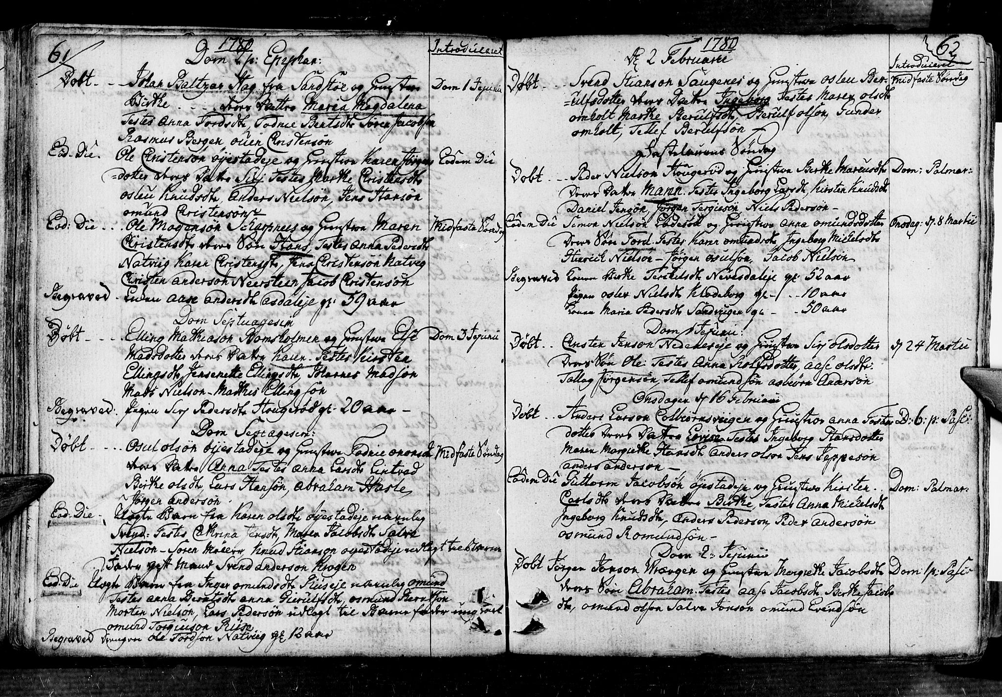 Øyestad sokneprestkontor, AV/SAK-1111-0049/F/Fa/L0008: Ministerialbok nr. A 8, 1777-1804, s. 61-62
