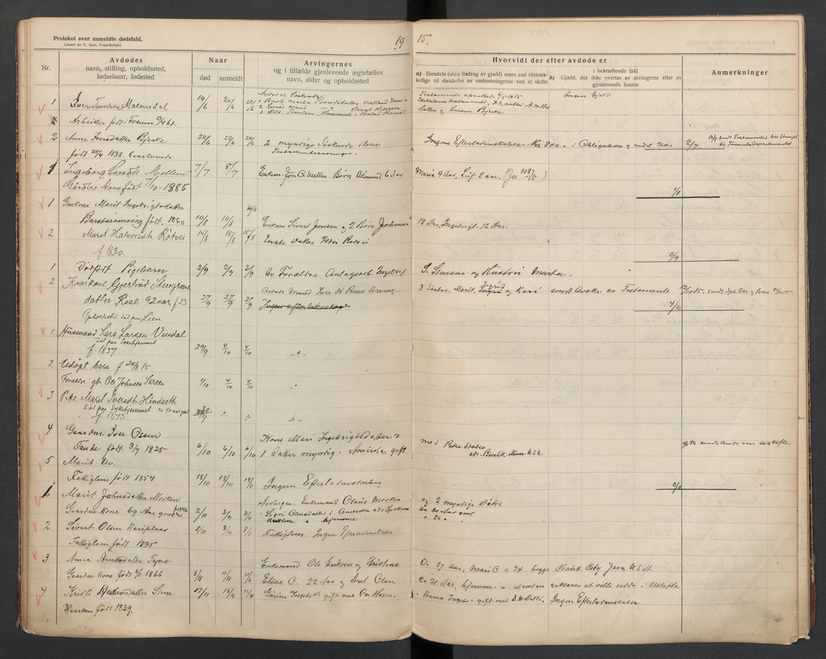 Oppdal lensmannskontor, AV/SAT-A-1073/1/02/L0002: 2.01.02 Dødsfallsprotokoll, 1911-1919