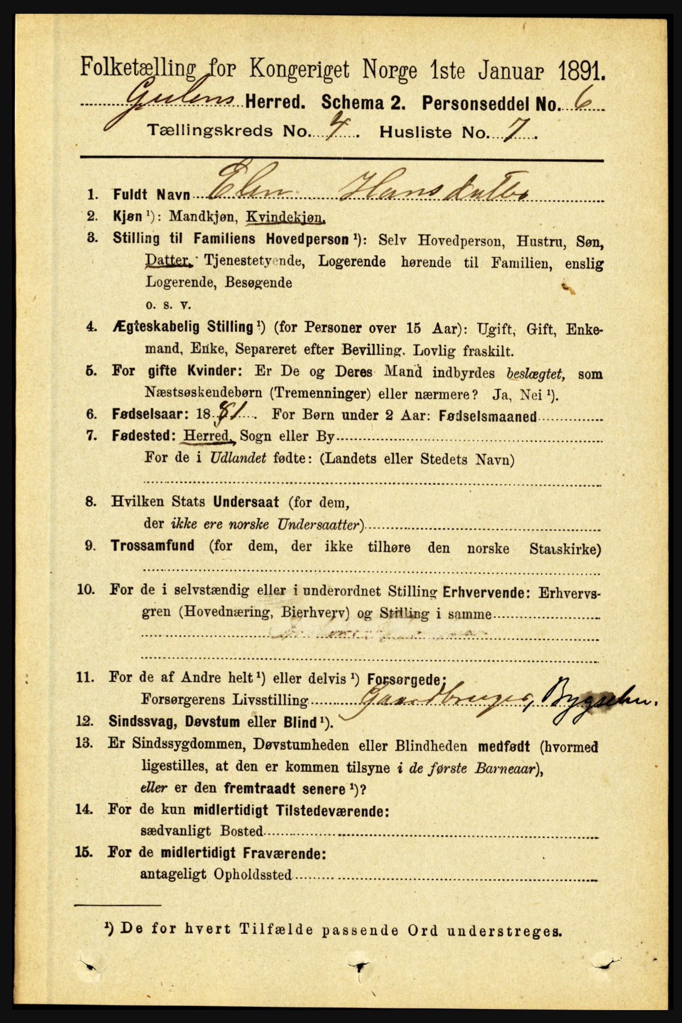 RA, Folketelling 1891 for 1411 Gulen herred, 1891, s. 1255