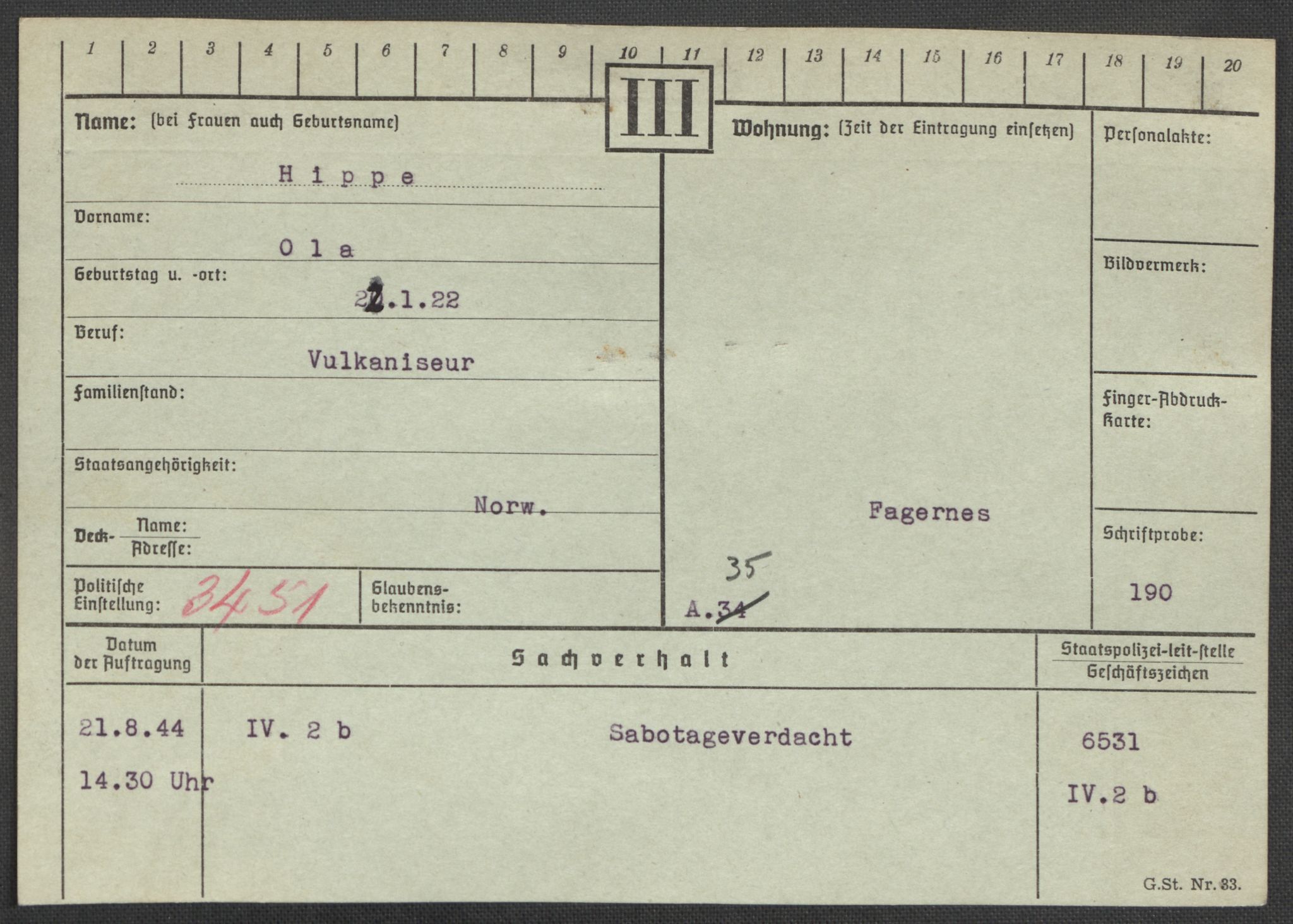 Befehlshaber der Sicherheitspolizei und des SD, AV/RA-RAFA-5969/E/Ea/Eaa/L0004: Register over norske fanger i Møllergata 19: Hal-Hæ, 1940-1945, s. 1119