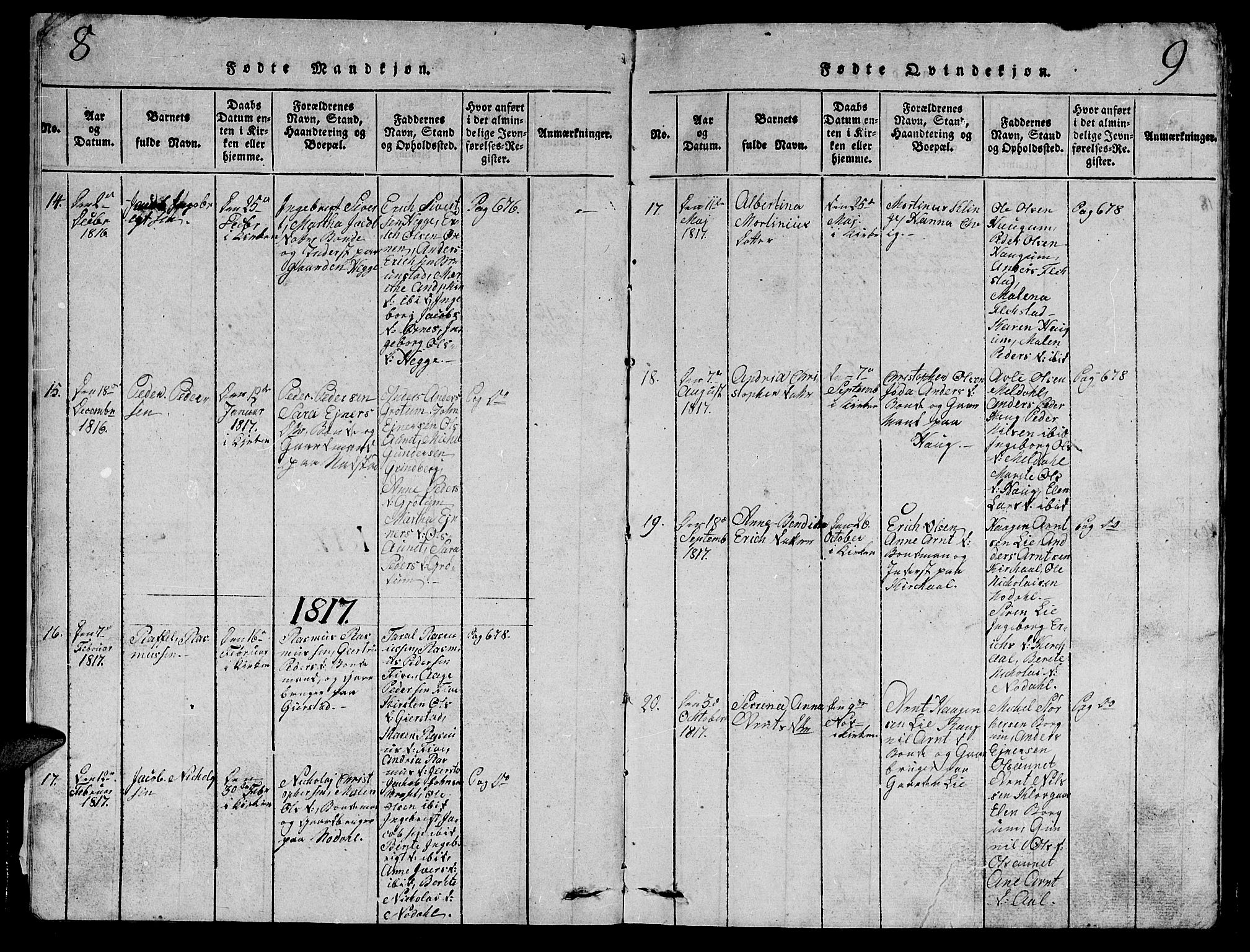 Ministerialprotokoller, klokkerbøker og fødselsregistre - Nord-Trøndelag, AV/SAT-A-1458/747/L0459: Klokkerbok nr. 747C01, 1816-1842, s. 8-9