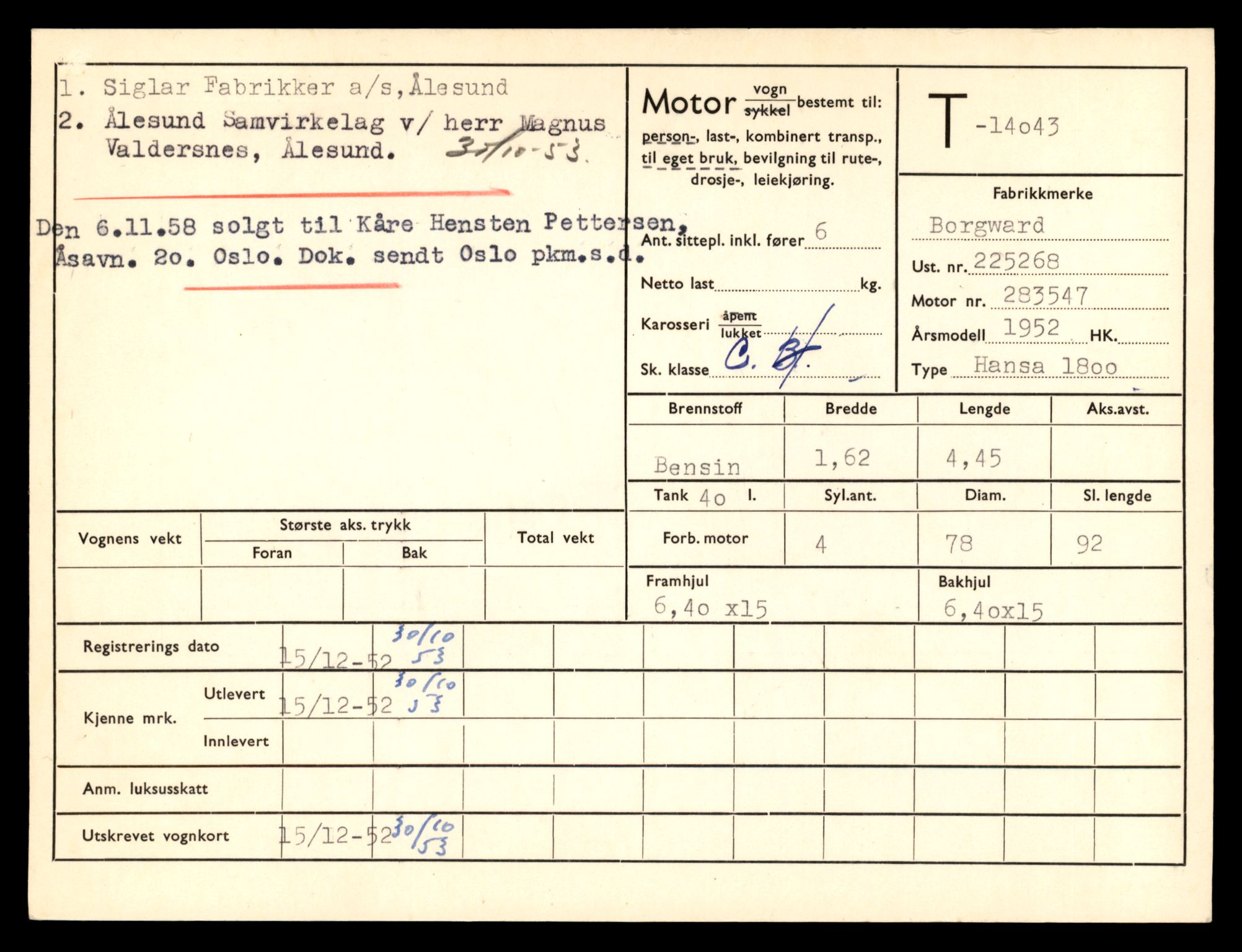 Møre og Romsdal vegkontor - Ålesund trafikkstasjon, AV/SAT-A-4099/F/Fe/L0042: Registreringskort for kjøretøy T 13906 - T 14079, 1927-1998, s. 2267