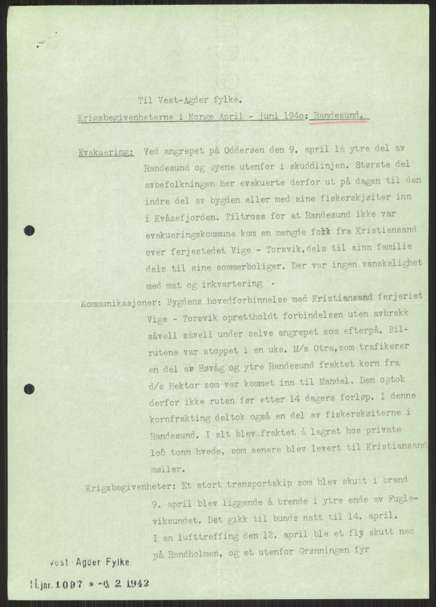 Forsvaret, Forsvarets krigshistoriske avdeling, AV/RA-RAFA-2017/Y/Ya/L0014: II-C-11-31 - Fylkesmenn.  Rapporter om krigsbegivenhetene 1940., 1940, s. 881