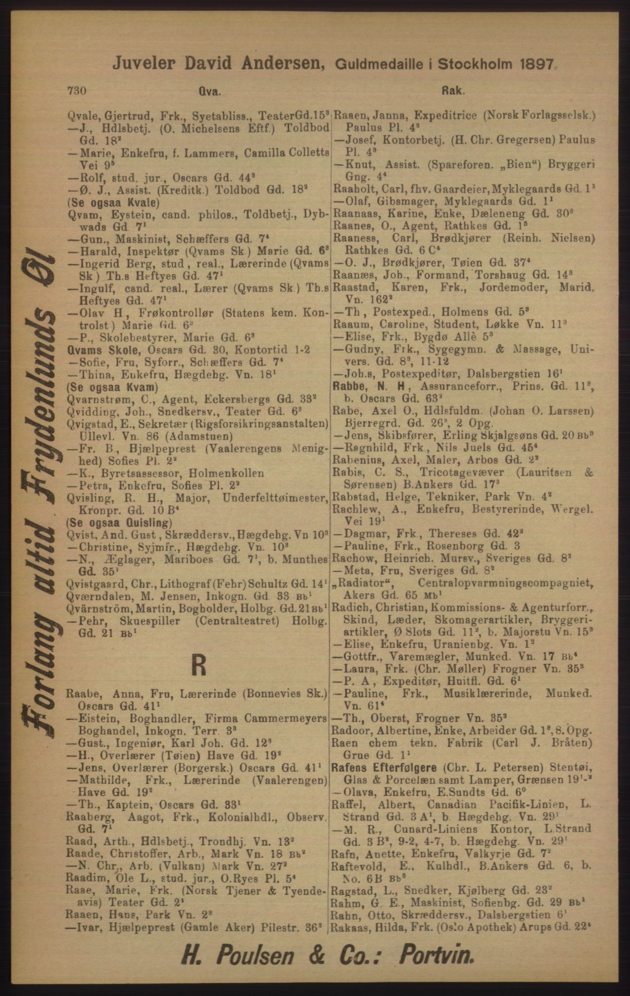 Kristiania/Oslo adressebok, PUBL/-, 1905, s. 730