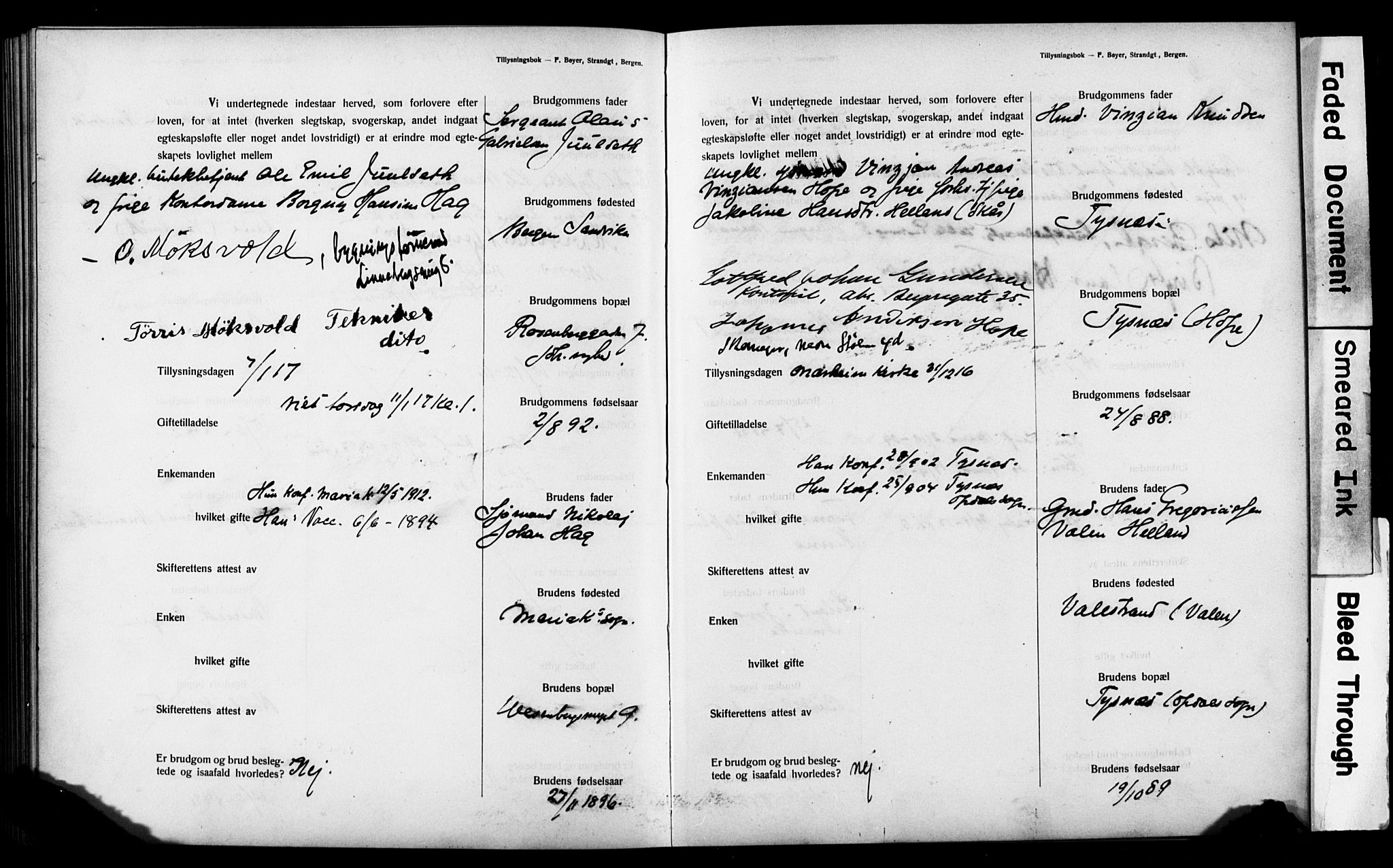 Mariakirken Sokneprestembete, SAB/A-76901: Forlovererklæringer nr. II.5.3, 1909-1917, s. 177