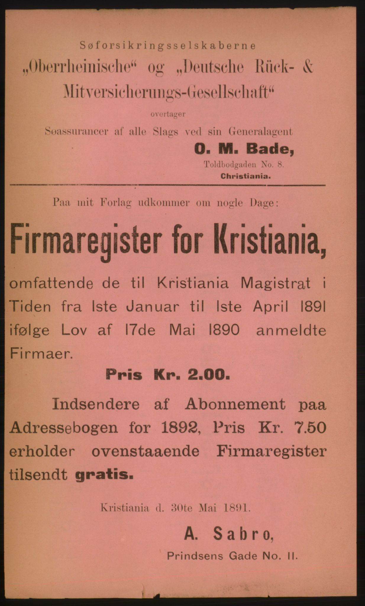 Kristiania/Oslo adressebok, PUBL/-, 1891