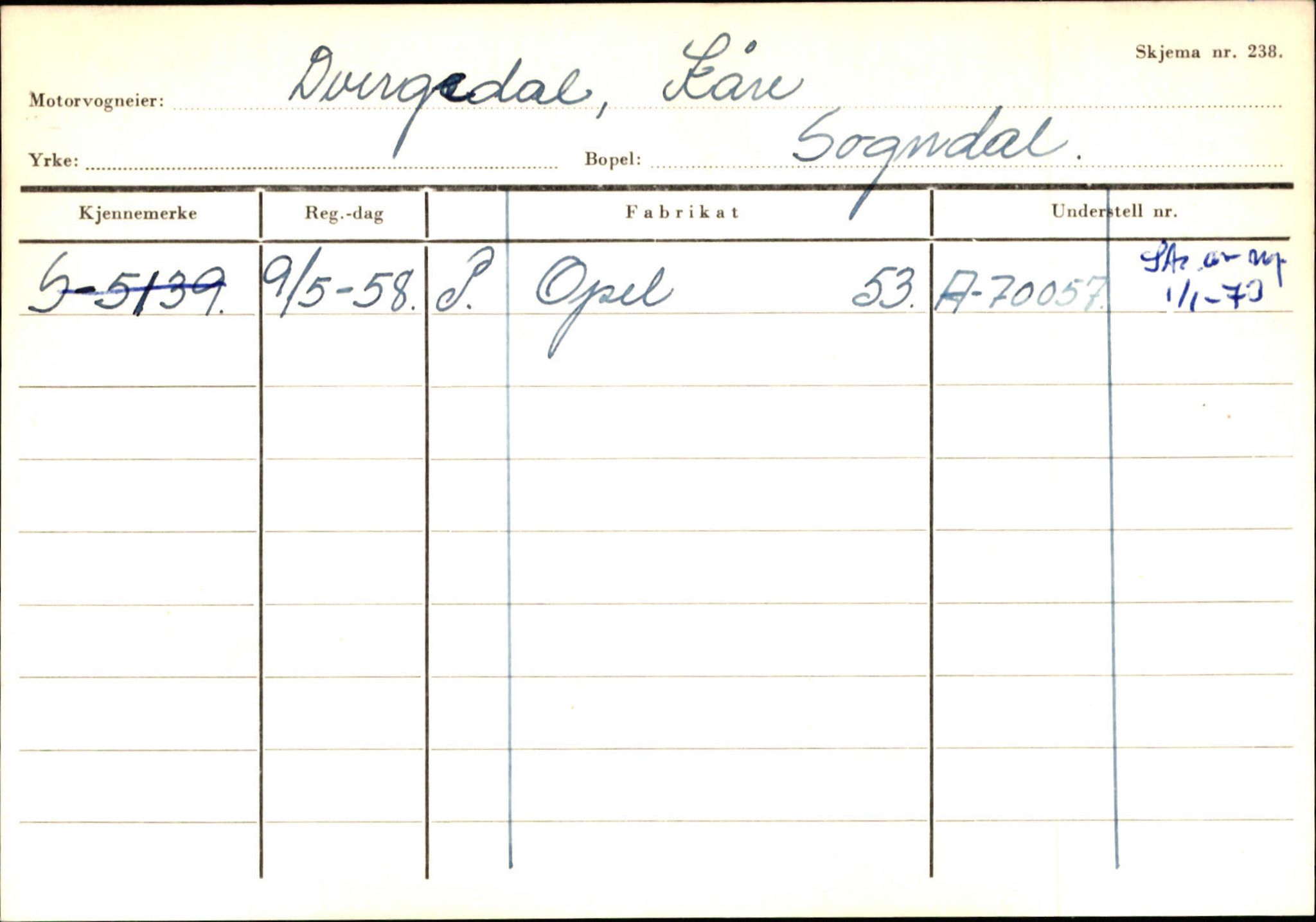 Statens vegvesen, Sogn og Fjordane vegkontor, SAB/A-5301/4/F/L0124: Eigarregister Sogndal A-U, 1945-1975, s. 313