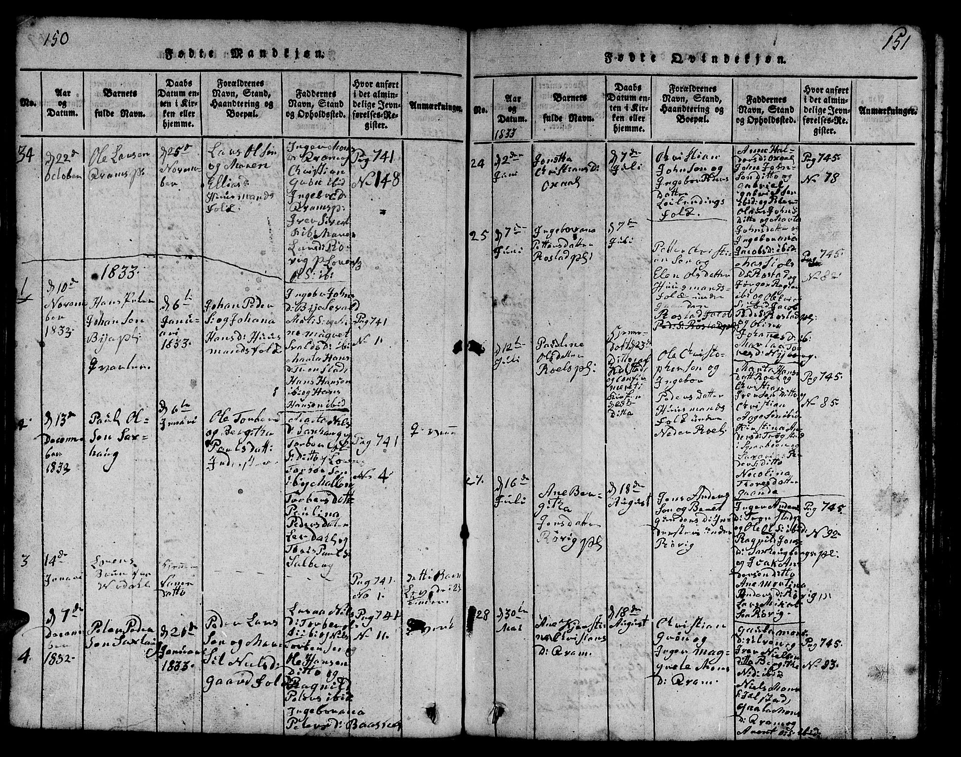 Ministerialprotokoller, klokkerbøker og fødselsregistre - Nord-Trøndelag, SAT/A-1458/730/L0298: Klokkerbok nr. 730C01, 1816-1849, s. 150-151