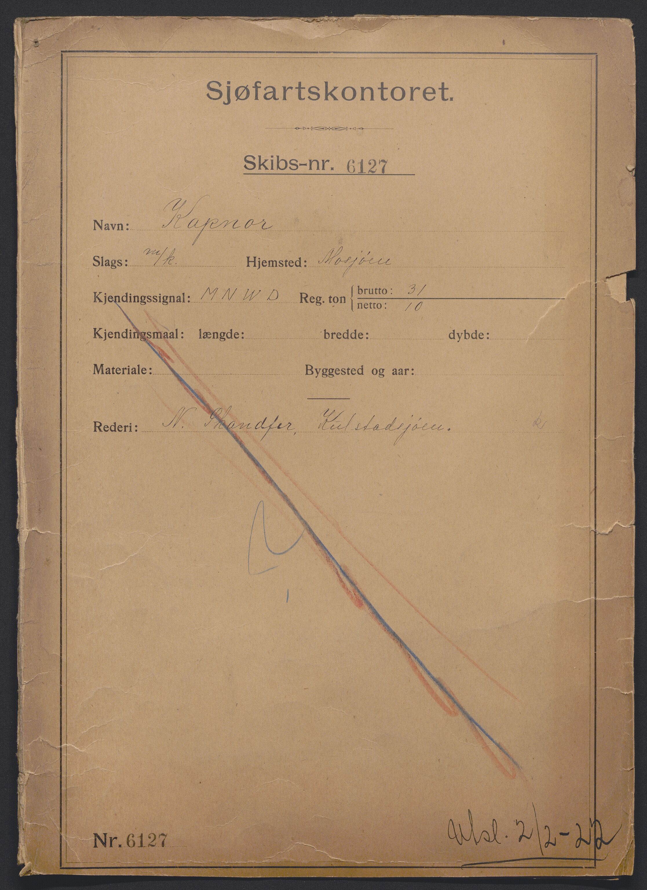 Sjøfartsdirektoratet med forløpere, skipsmapper slettede skip, AV/RA-S-4998/F/Fa/L0588: --, 1866-1928, s. 1