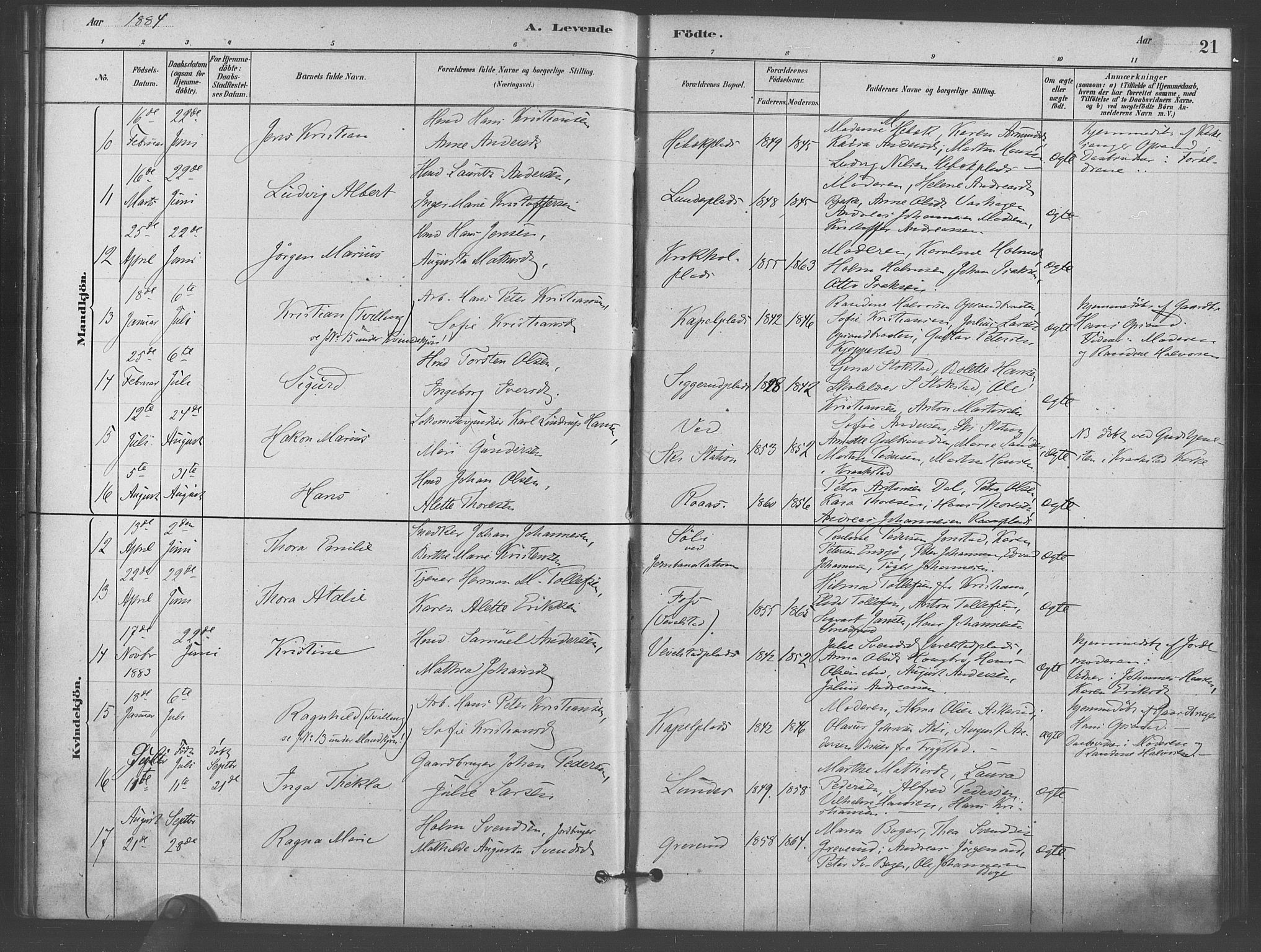 Kråkstad prestekontor Kirkebøker, AV/SAO-A-10125a/F/Fb/L0001: Ministerialbok nr. II 1, 1880-1892, s. 21