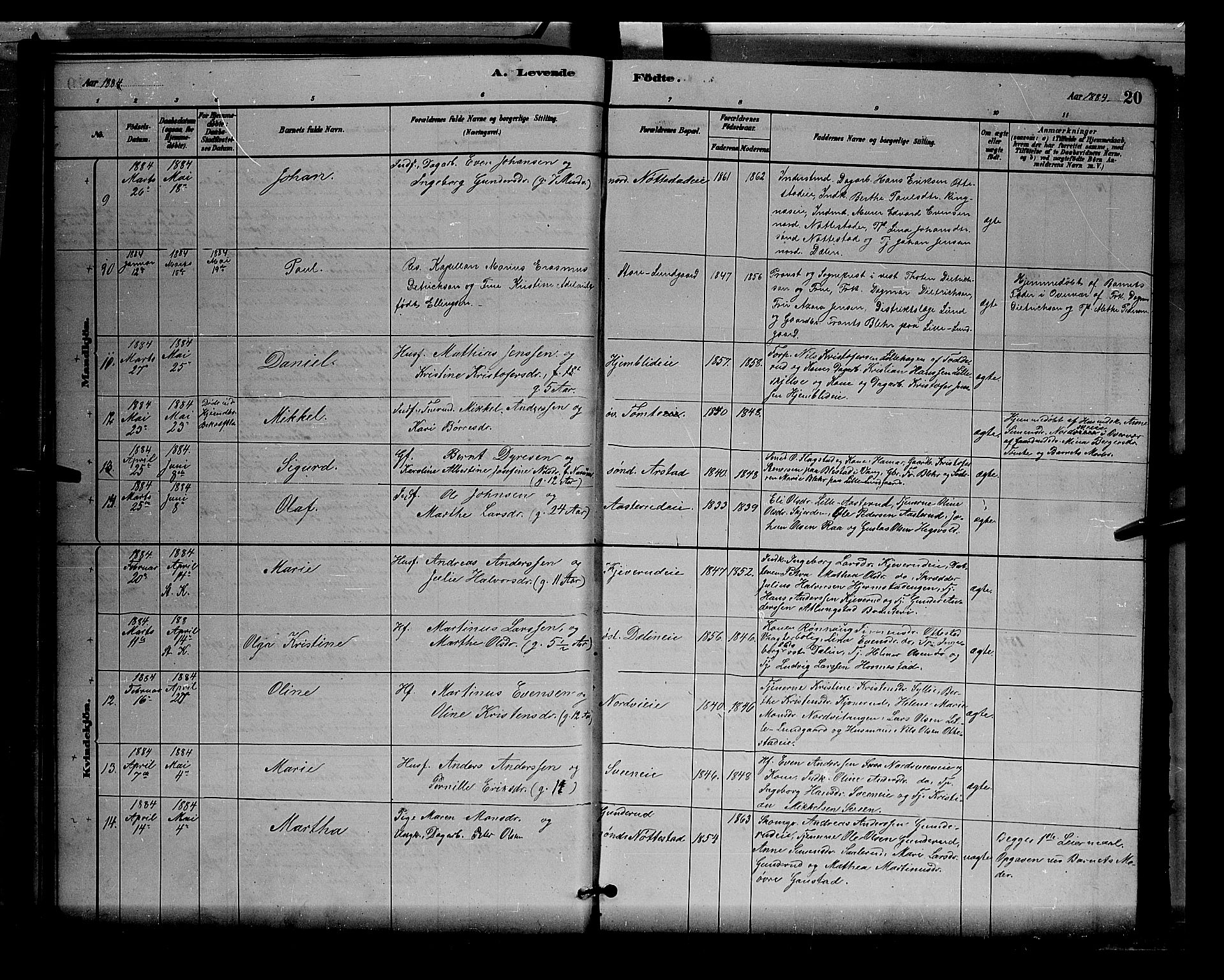 Stange prestekontor, AV/SAH-PREST-002/L/L0007: Klokkerbok nr. 7, 1880-1893, s. 20