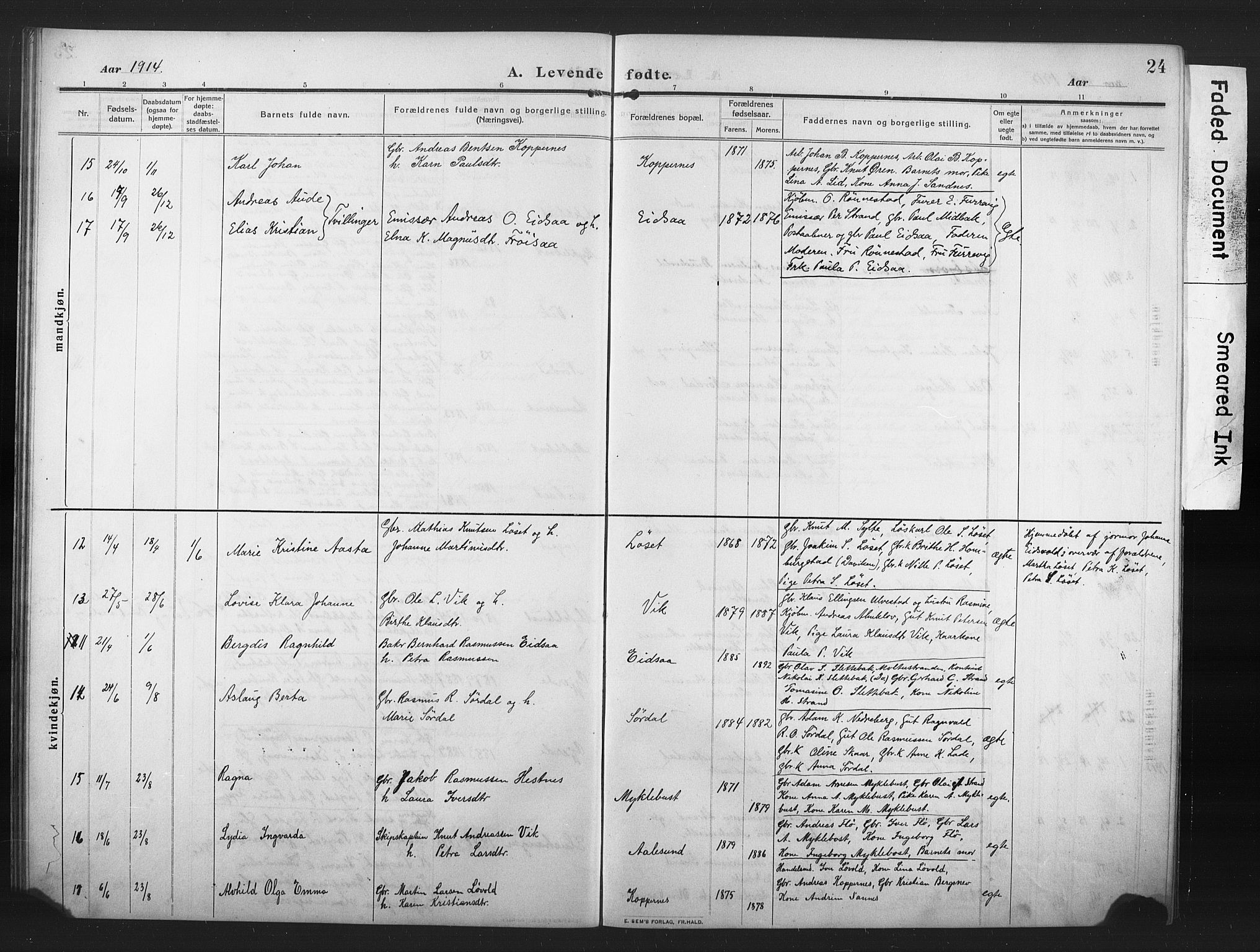 Ministerialprotokoller, klokkerbøker og fødselsregistre - Møre og Romsdal, AV/SAT-A-1454/502/L0028: Klokkerbok nr. 502C02, 1909-1932, s. 24