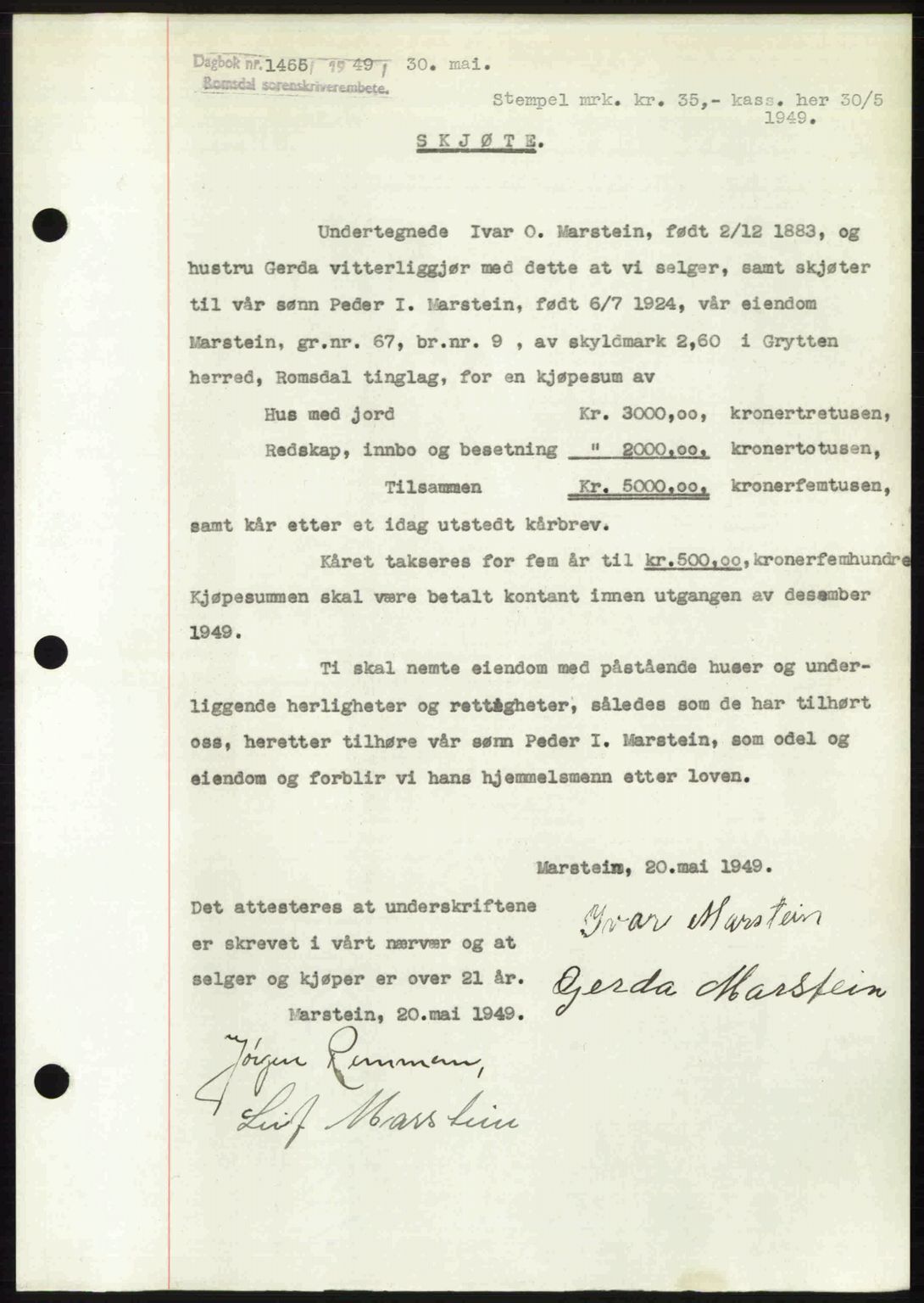 Romsdal sorenskriveri, SAT/A-4149/1/2/2C: Pantebok nr. A29, 1949-1949, Dagboknr: 1465/1949