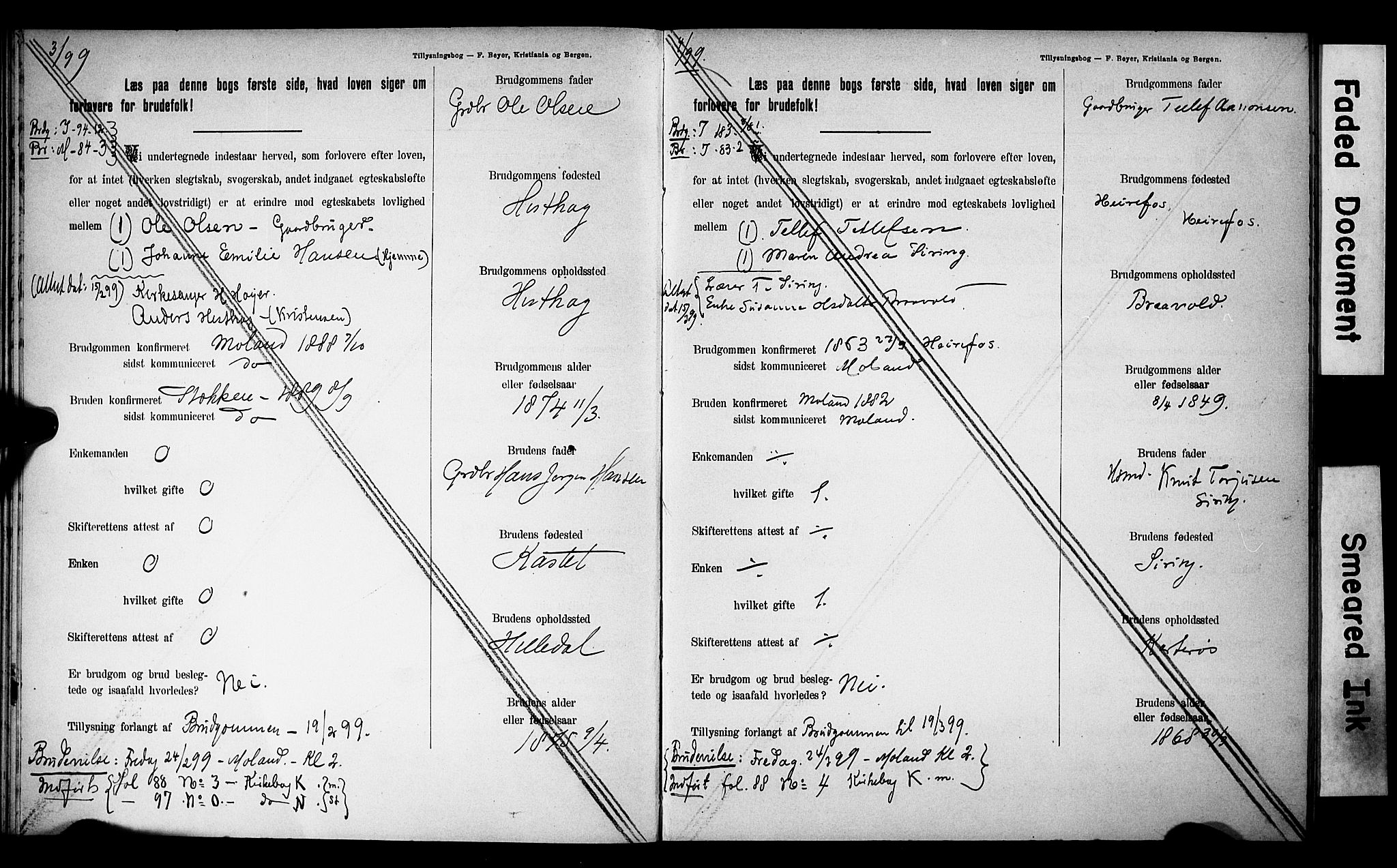 Austre Moland sokneprestkontor, AV/SAK-1111-0001/F/Fe/L0001: Lysningsprotokoll nr. A VI 10, 1895-1902