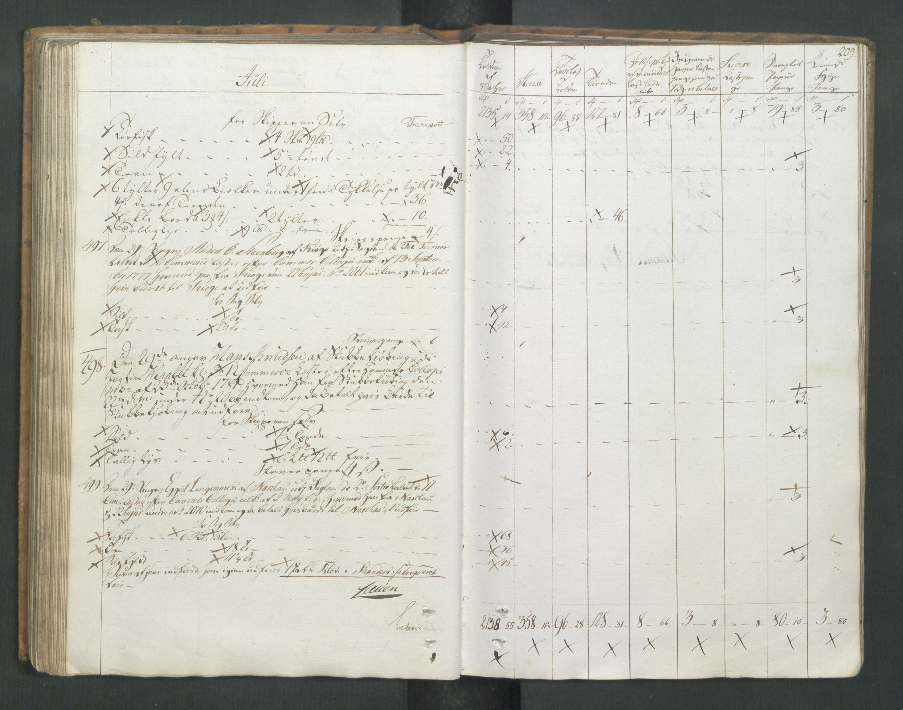 Generaltollkammeret, tollregnskaper, AV/RA-EA-5490/R26/L0277/0001: Tollregnskaper Bergen A / Utgående tollbok I, 1794, s. 208b-209a