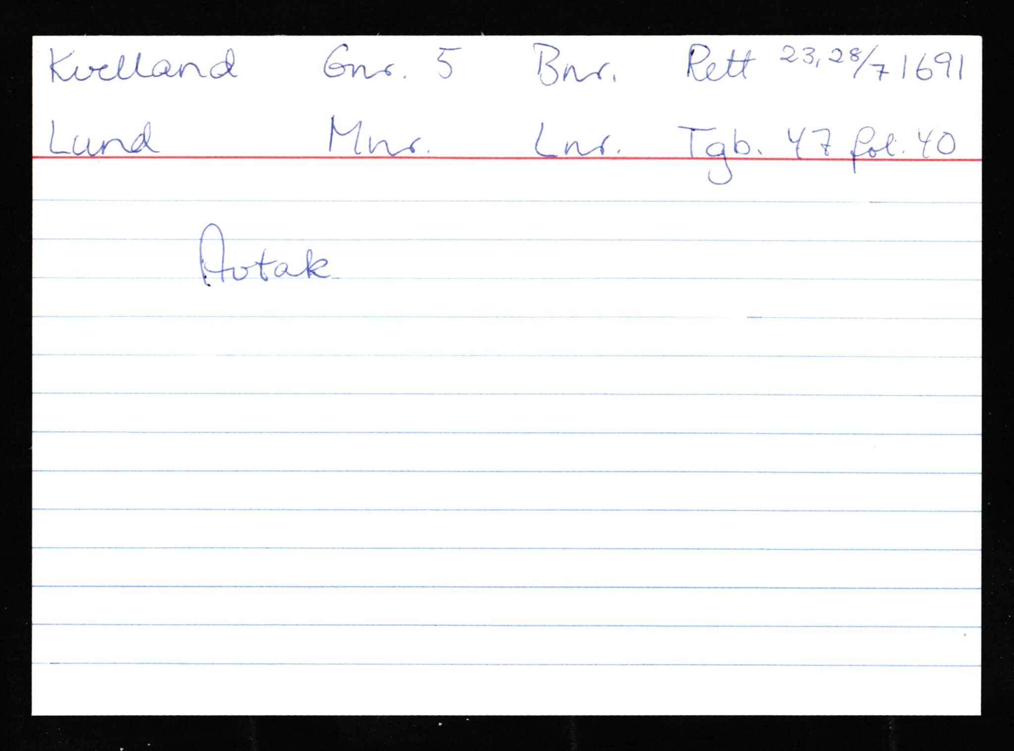 Statsarkivet i Stavanger, AV/SAST-A-101971/03/Y/Ym/L0033: Åstedskort sortert etter gårdsnavn: Kvelland - Lagestranden, 1600-1950, s. 2